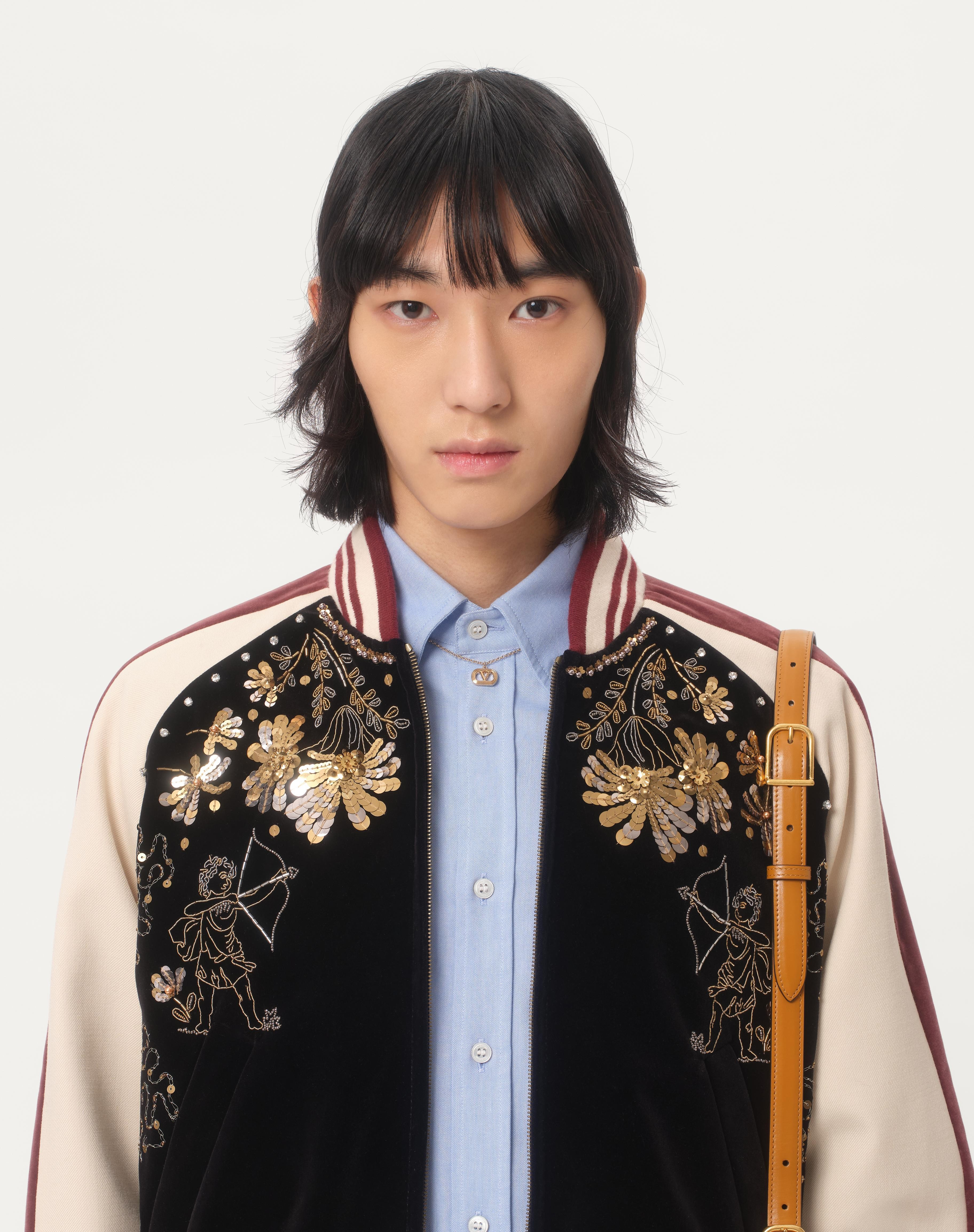 COTTON VELVET BOMBER WITH SEQUIN AND BEAD EMBROIDERY - 4