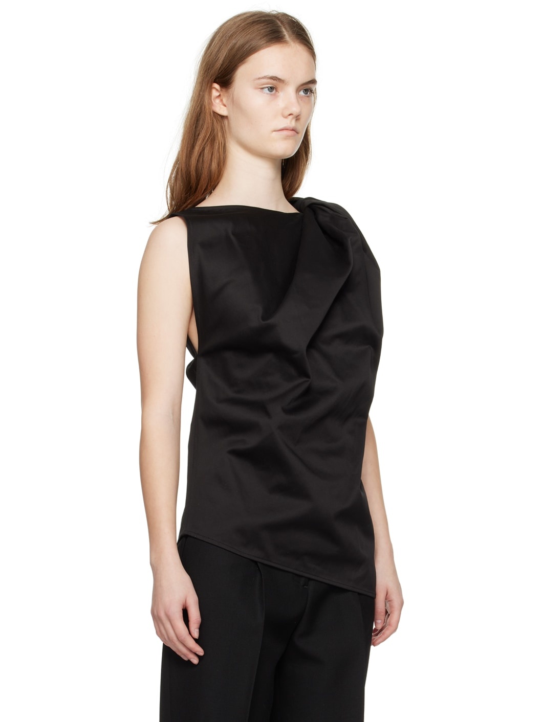 Black Shoulder-Twist Blouse - 2
