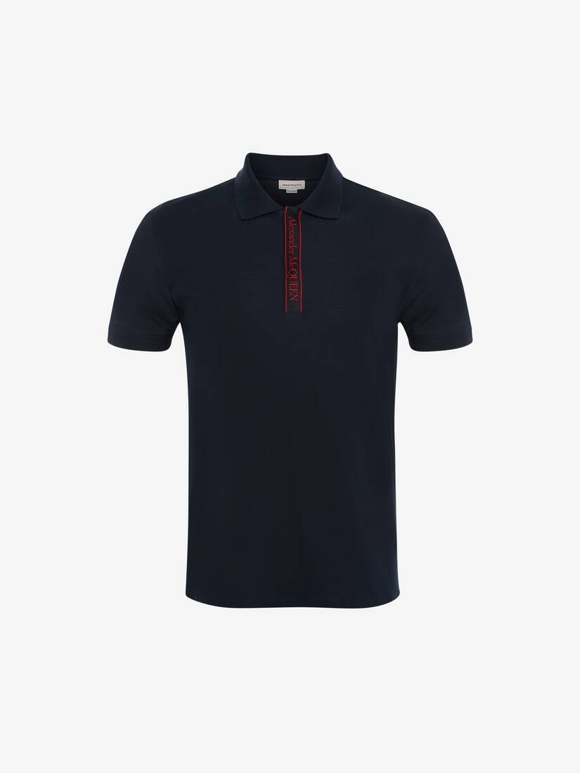 Selvedge Logo Tape Polo Shirt in Ink Blue - 1