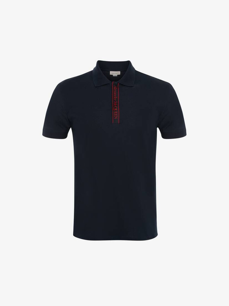 Selvedge Logo Tape Polo Shirt in Ink Blue 1