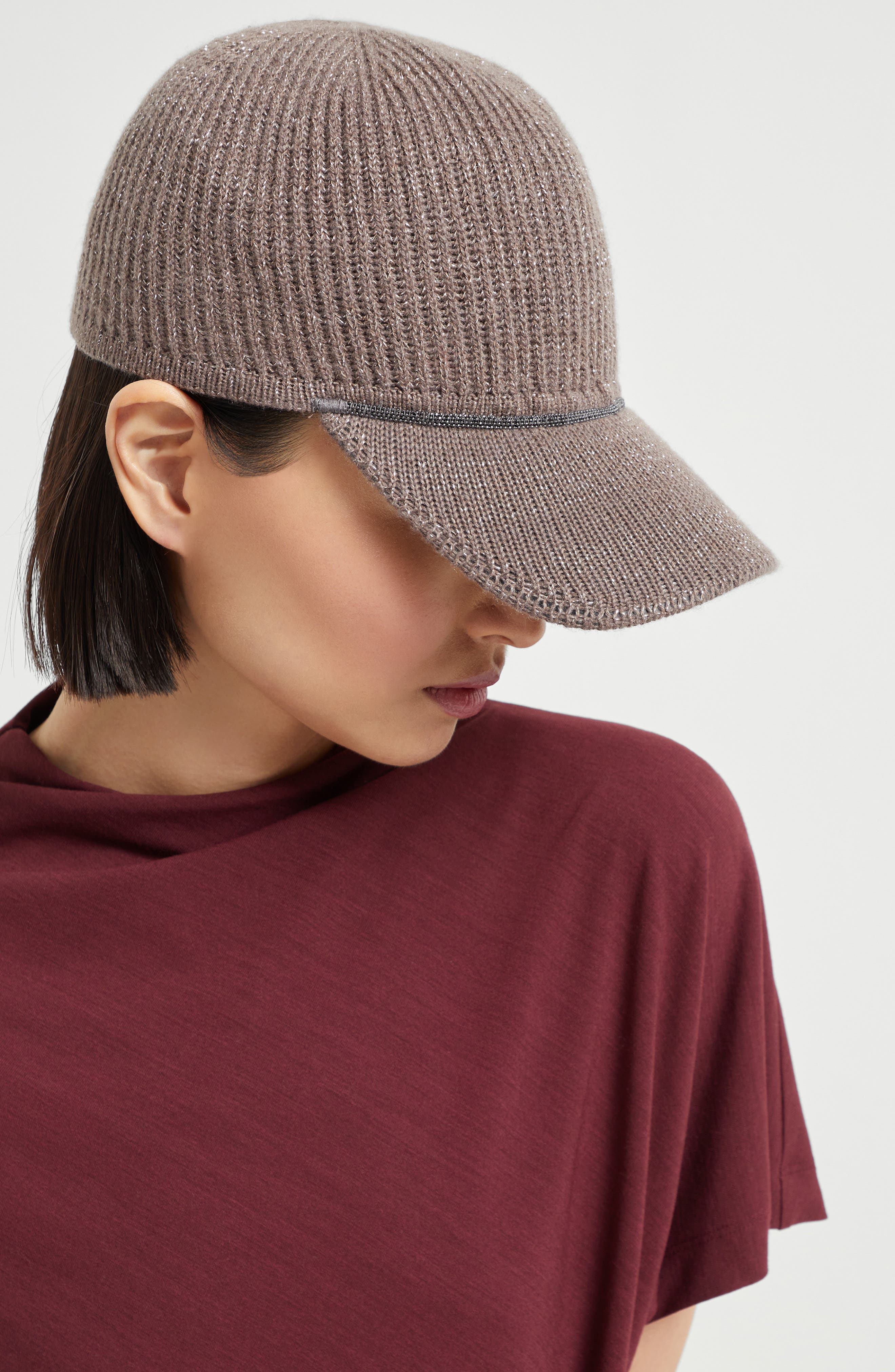 Brunello Cucinelli Sparkling baseball cap with monili in Coffee at Nordstrom - 4