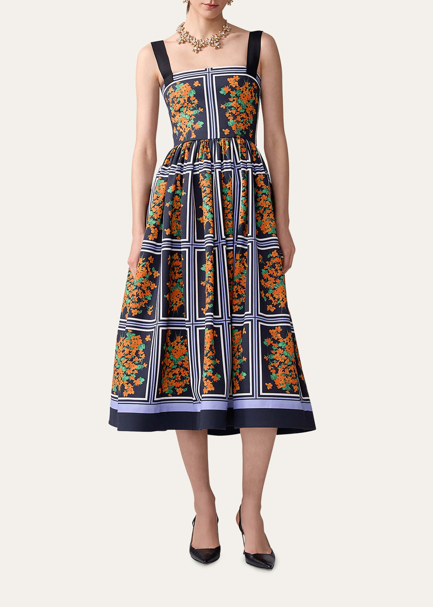 Square-Neck Sleeveless Fit-&-Flare Midi Dress - 2