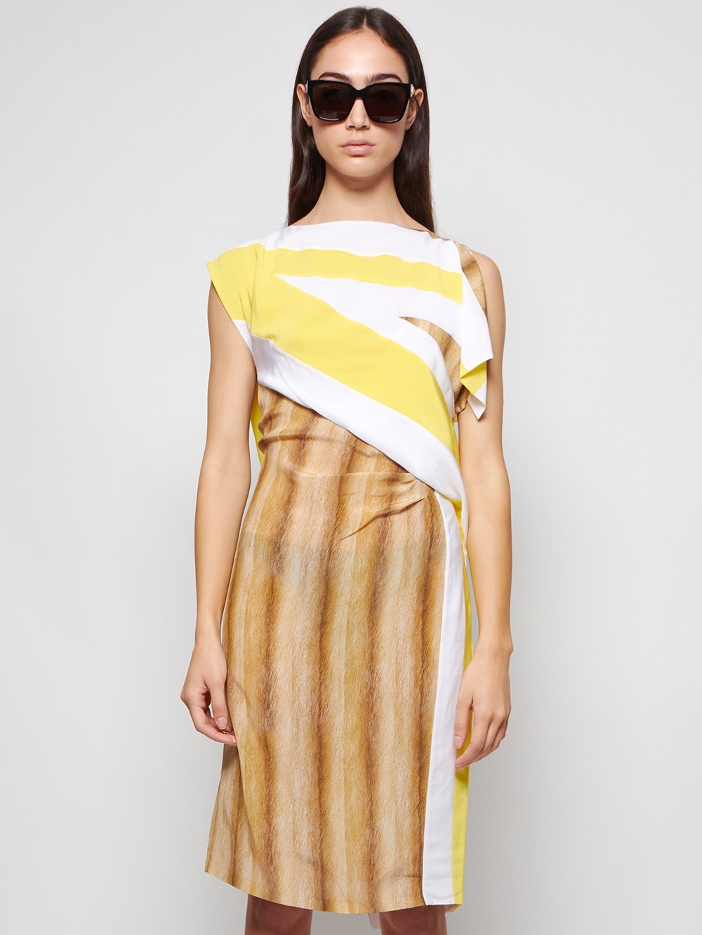Flag And Animal Print Silk Asymmetric Dress - 3