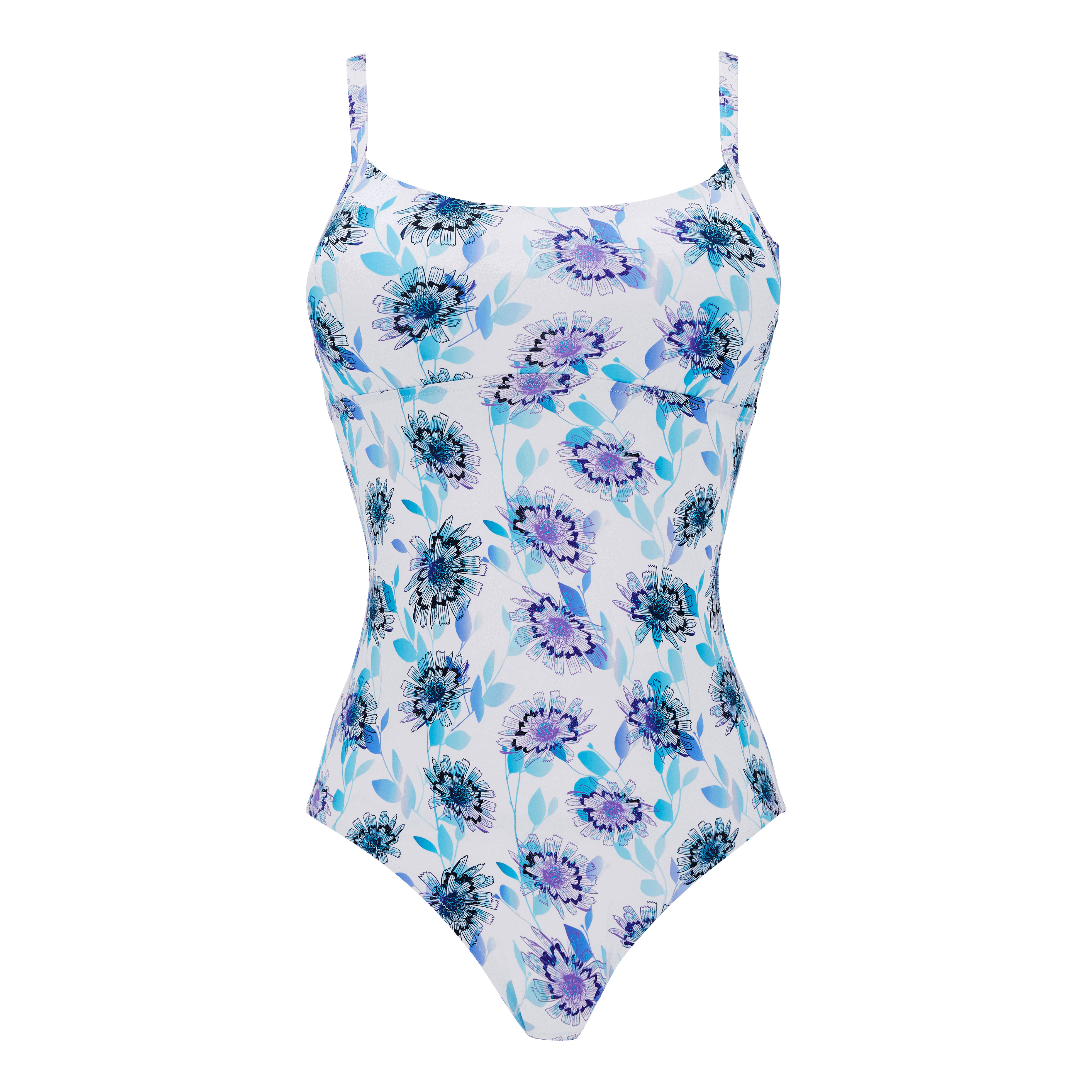 Women Round Neckline One-Piece Swimsuit Flash Flowers - 1