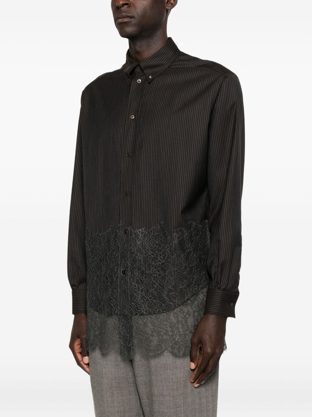 Black pinstriped wool shirt with lace - 2