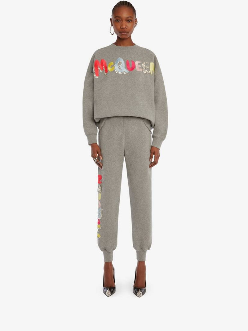 Alexander McQueen Embroidered Mcqueen Graffiti Sweatshirt in Grey/multicolour outlook