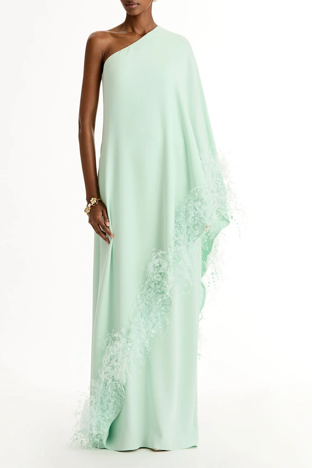 One Shoulder Dramatic Point D'esprit Caftan - 1