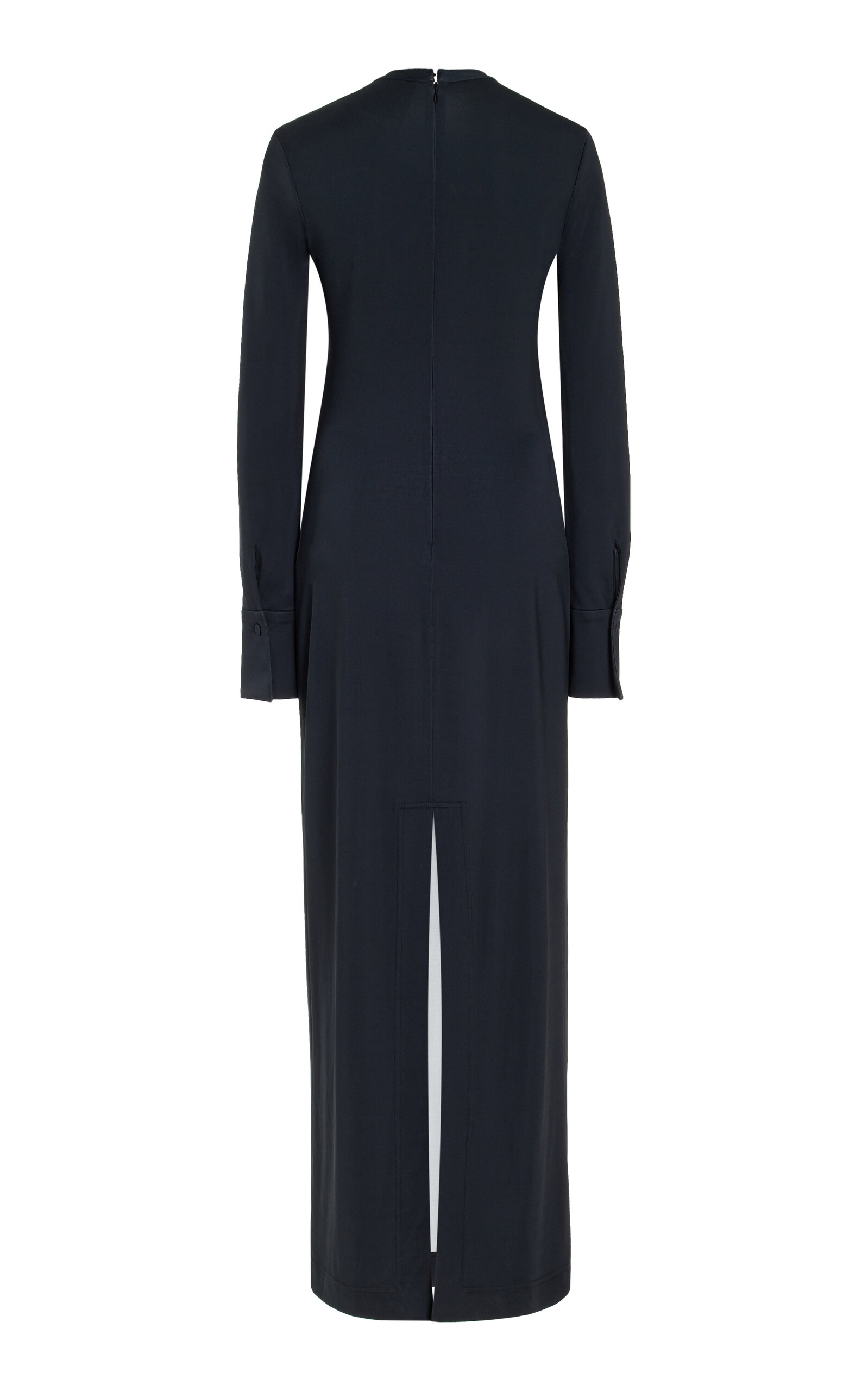 Oscar de la Renta Long Sleeve Large Orchids Jersey Dress navy | REVERSIBLE