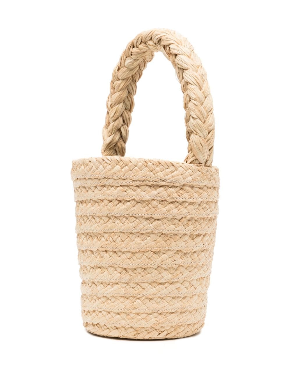 plaque-detail raffia bucket bag - 3