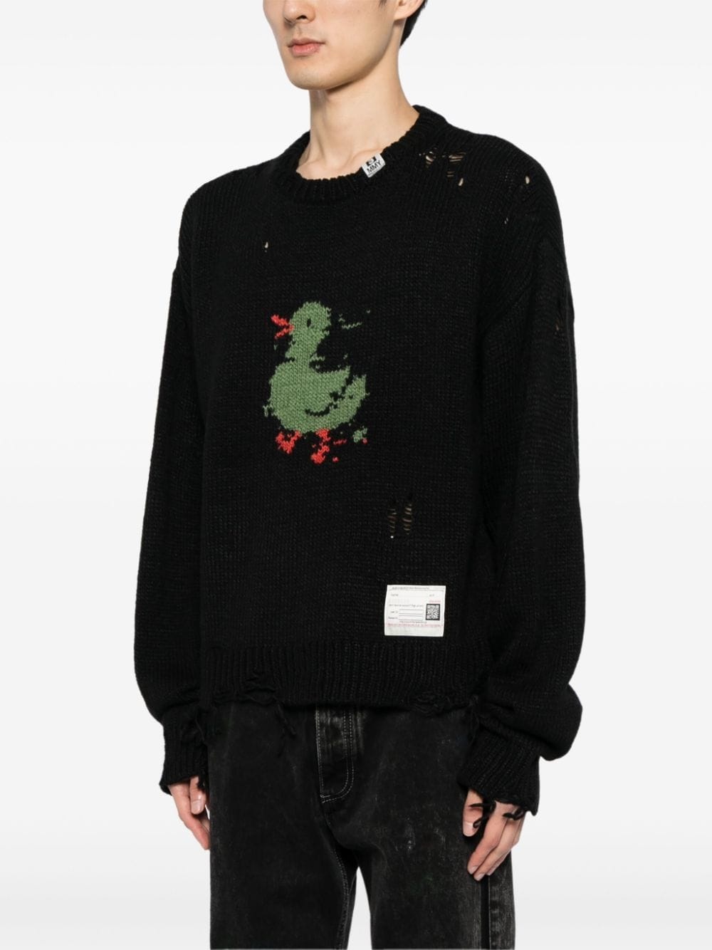 distressed-effect intarsia-duck jumper - 3