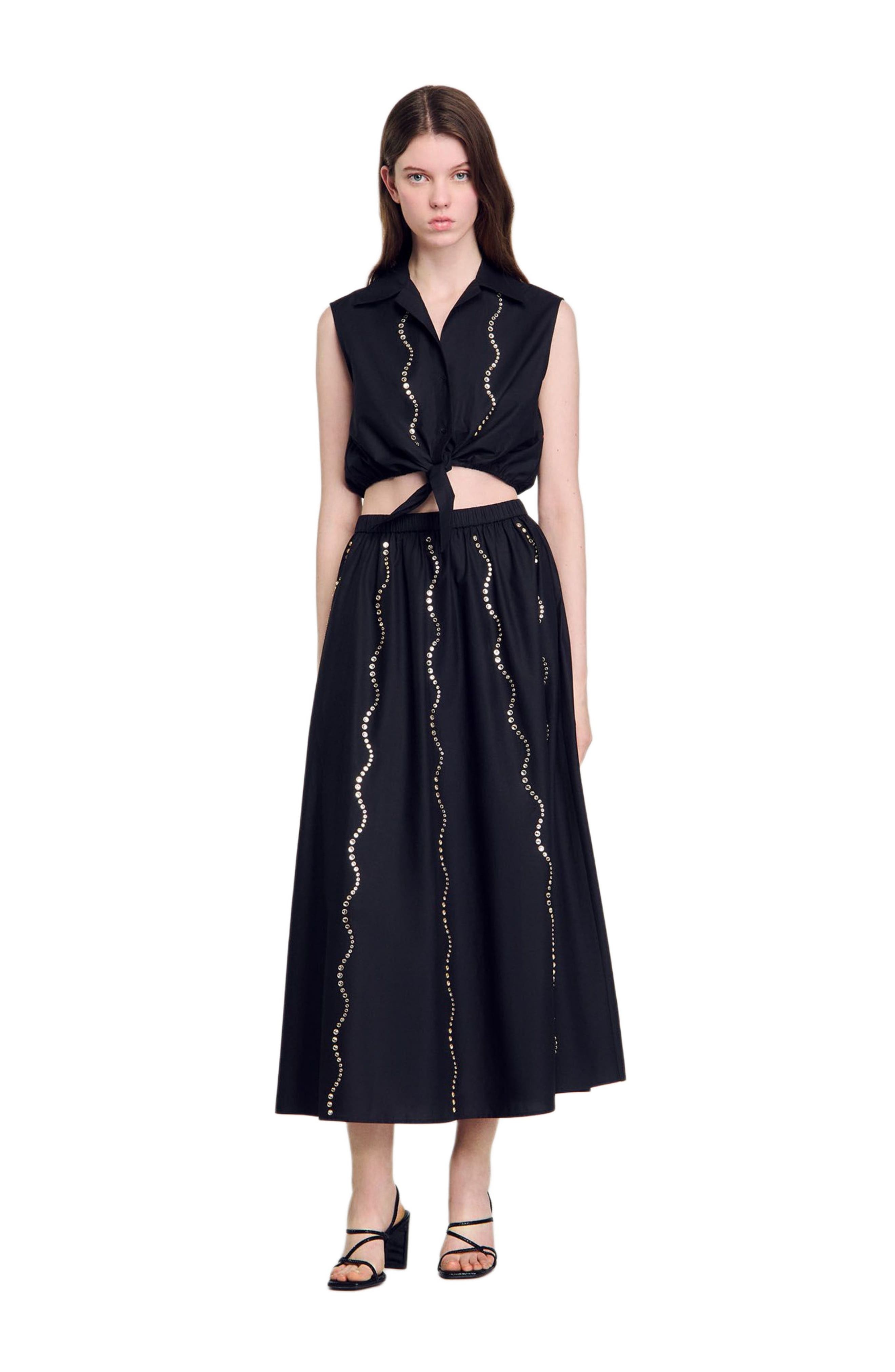 SANDRO Long rhinestone skirt in Black at Nordstrom - 3