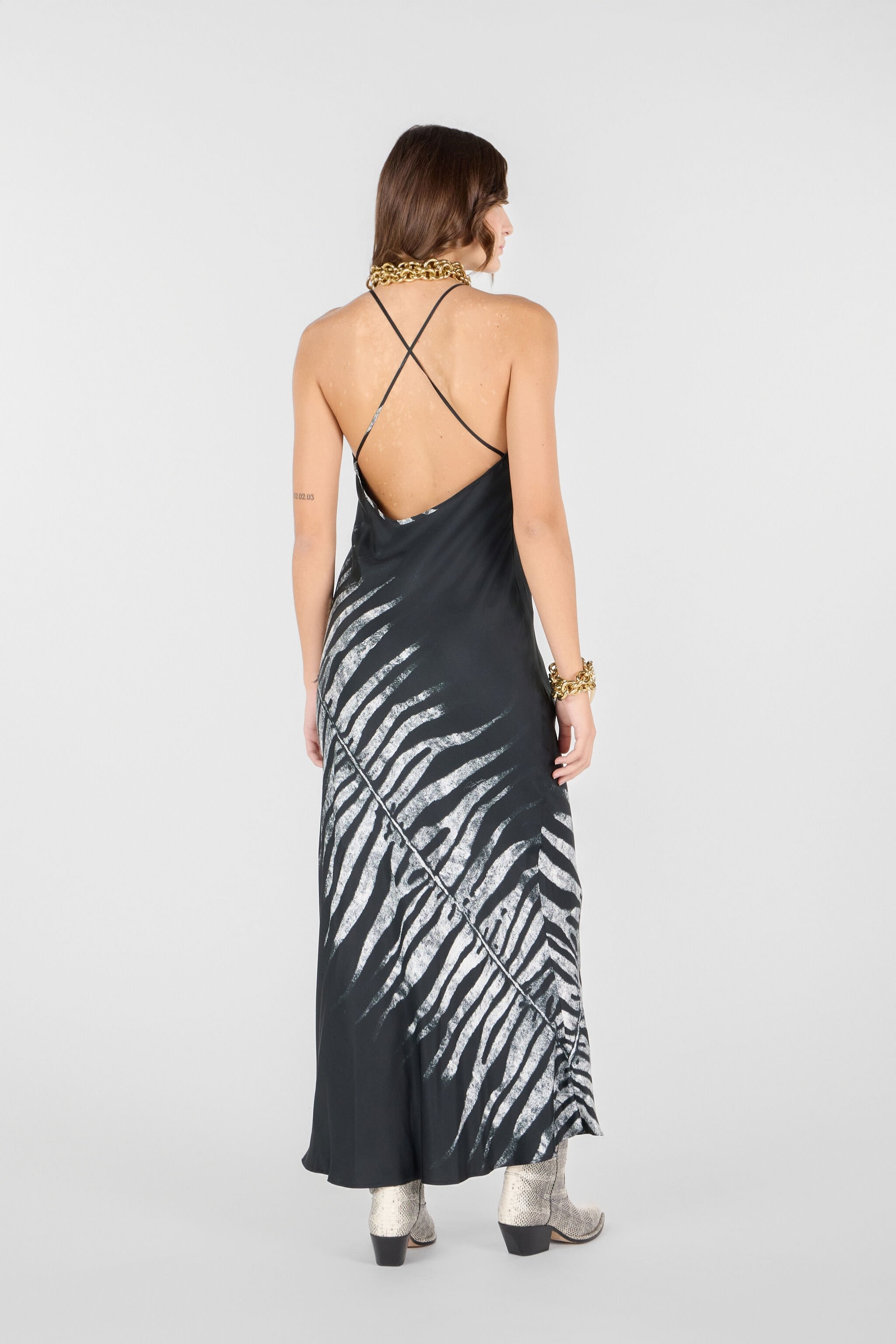 Long Dress With White Tigress Print - 4