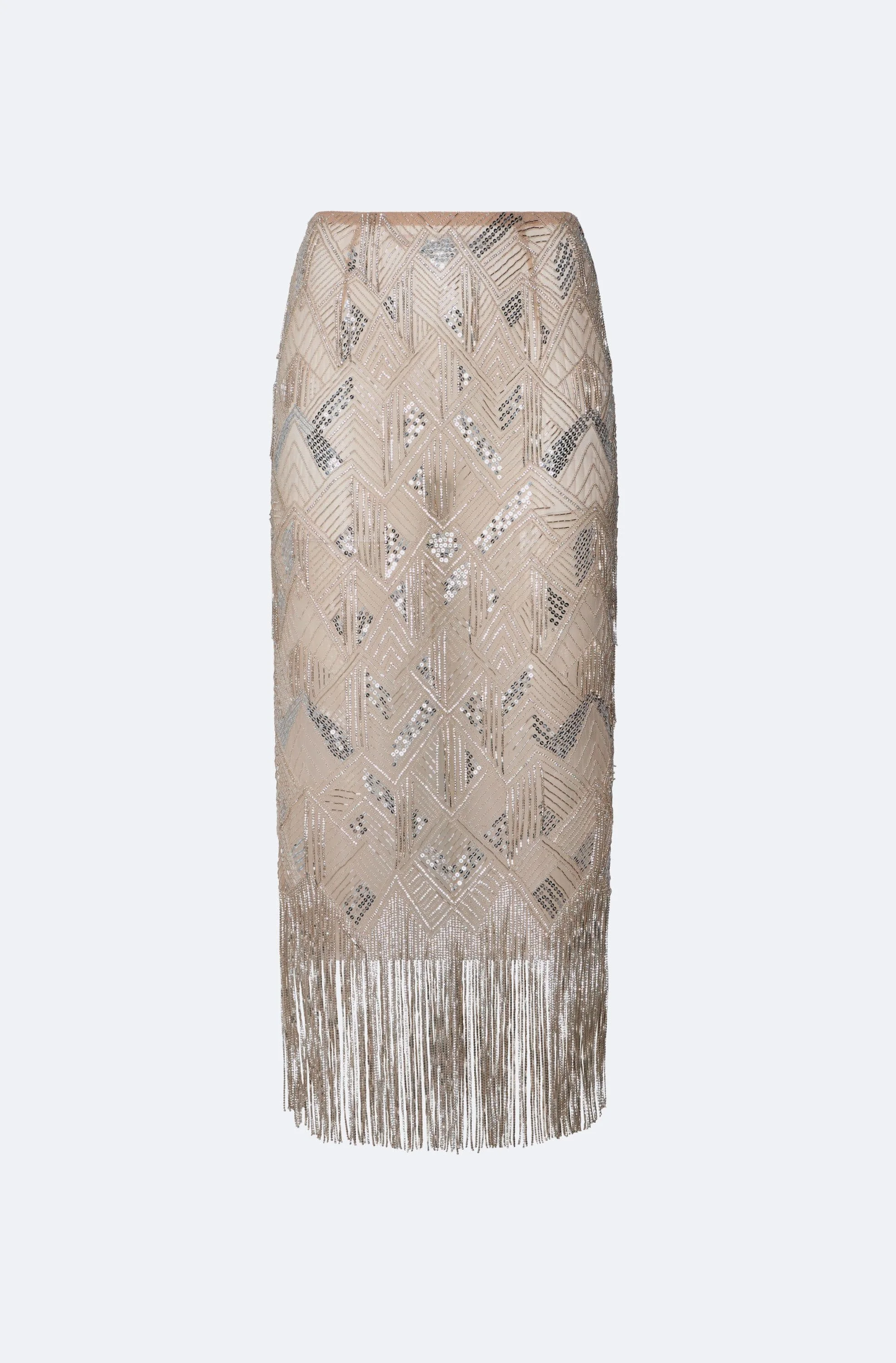 Geometric Crystal Fringe High Waist Skirt - 1