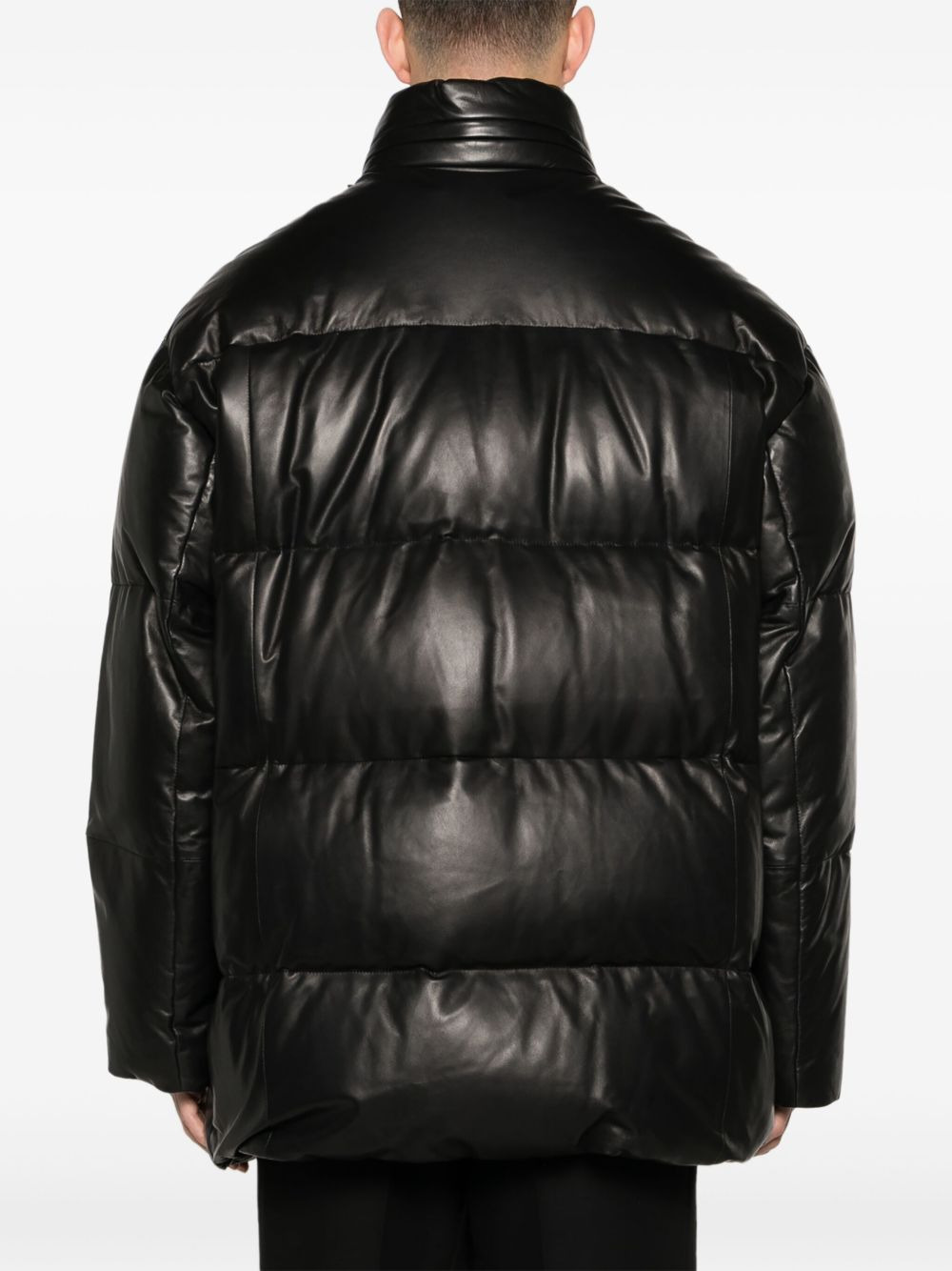logo-plaque leather puffer coat - 4