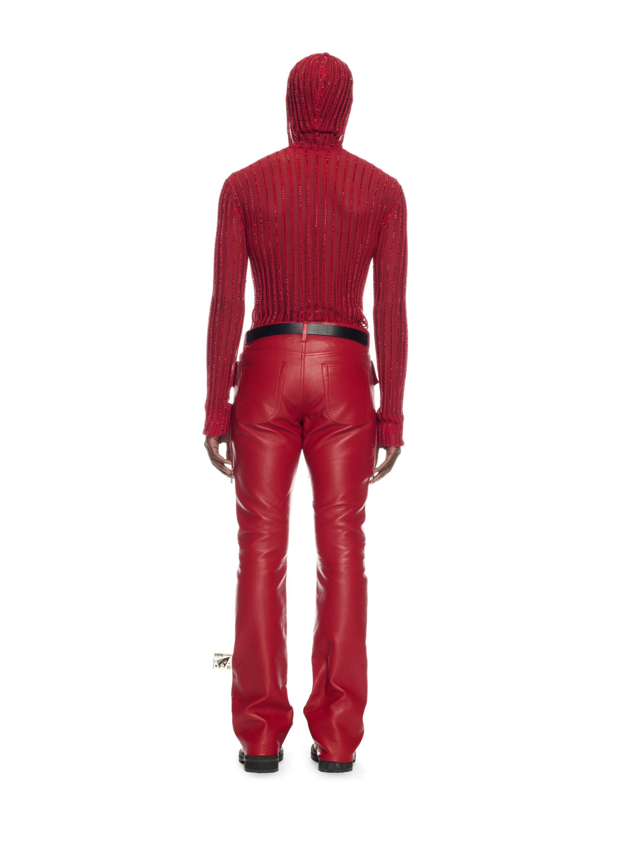 Red Leather Skinny Zip Pants - 4