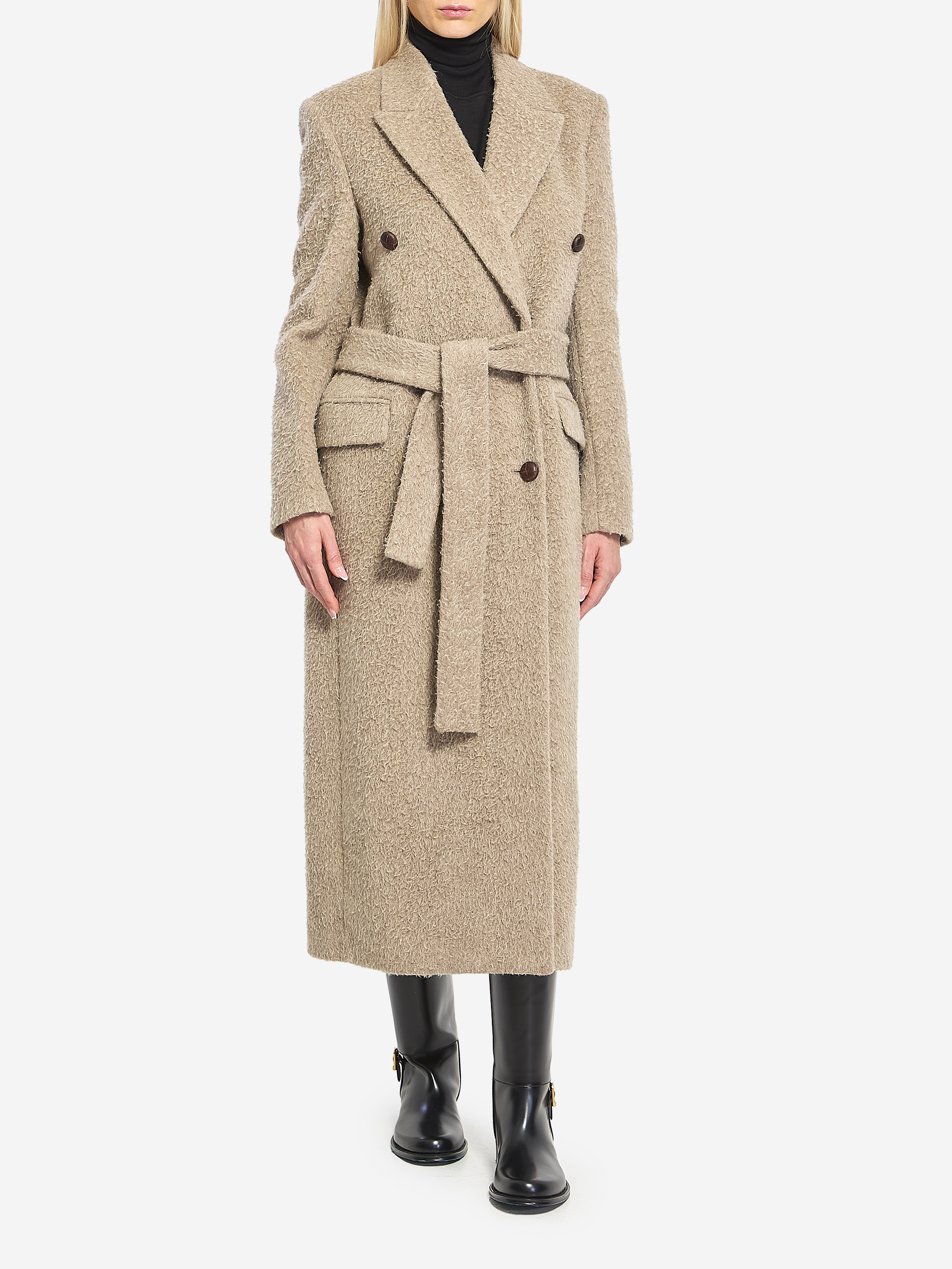 Greige double-breasted coat - 4