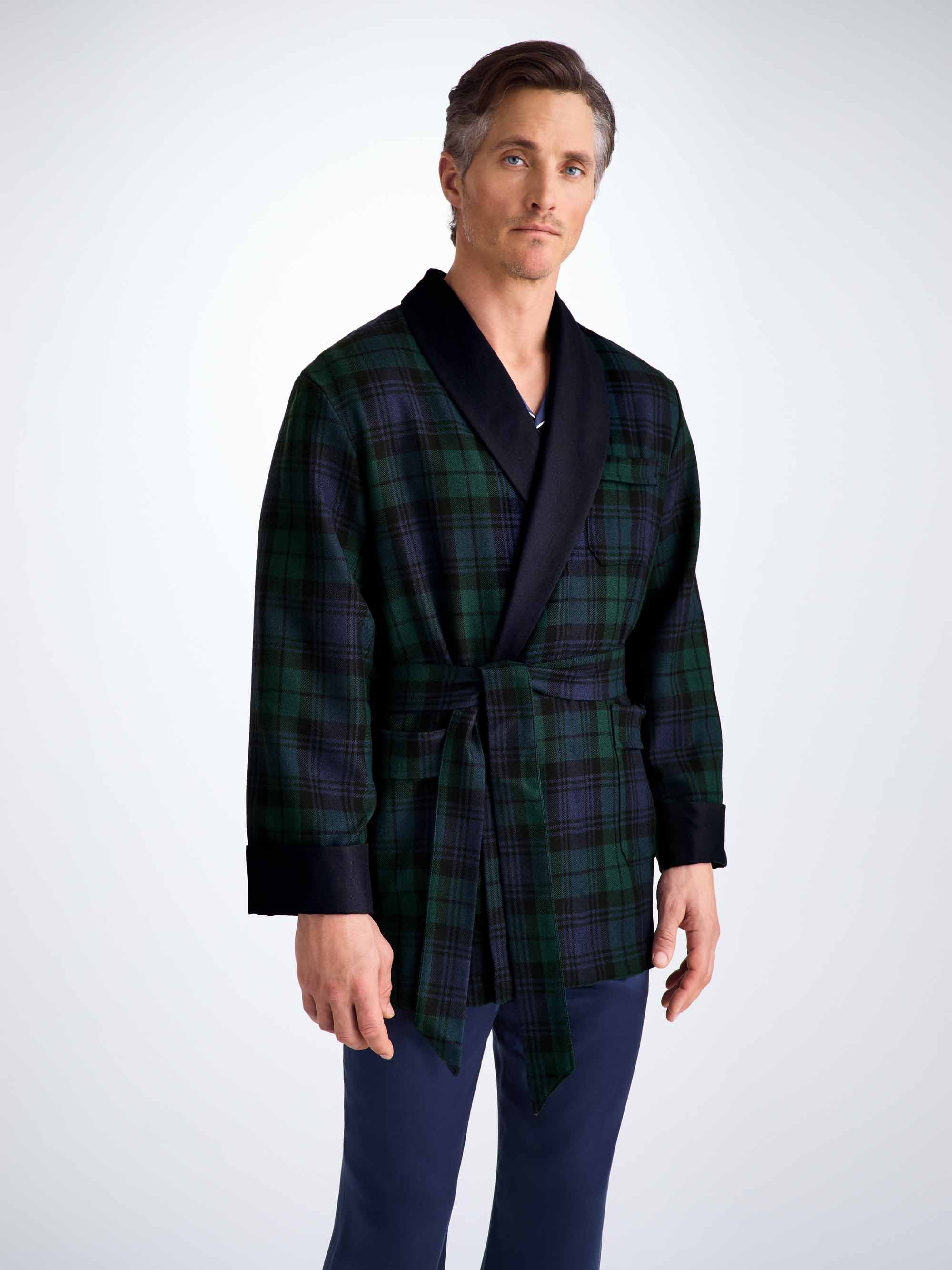 Men's Smoking Jacket Tartan Wool Black Watch Navy - 5