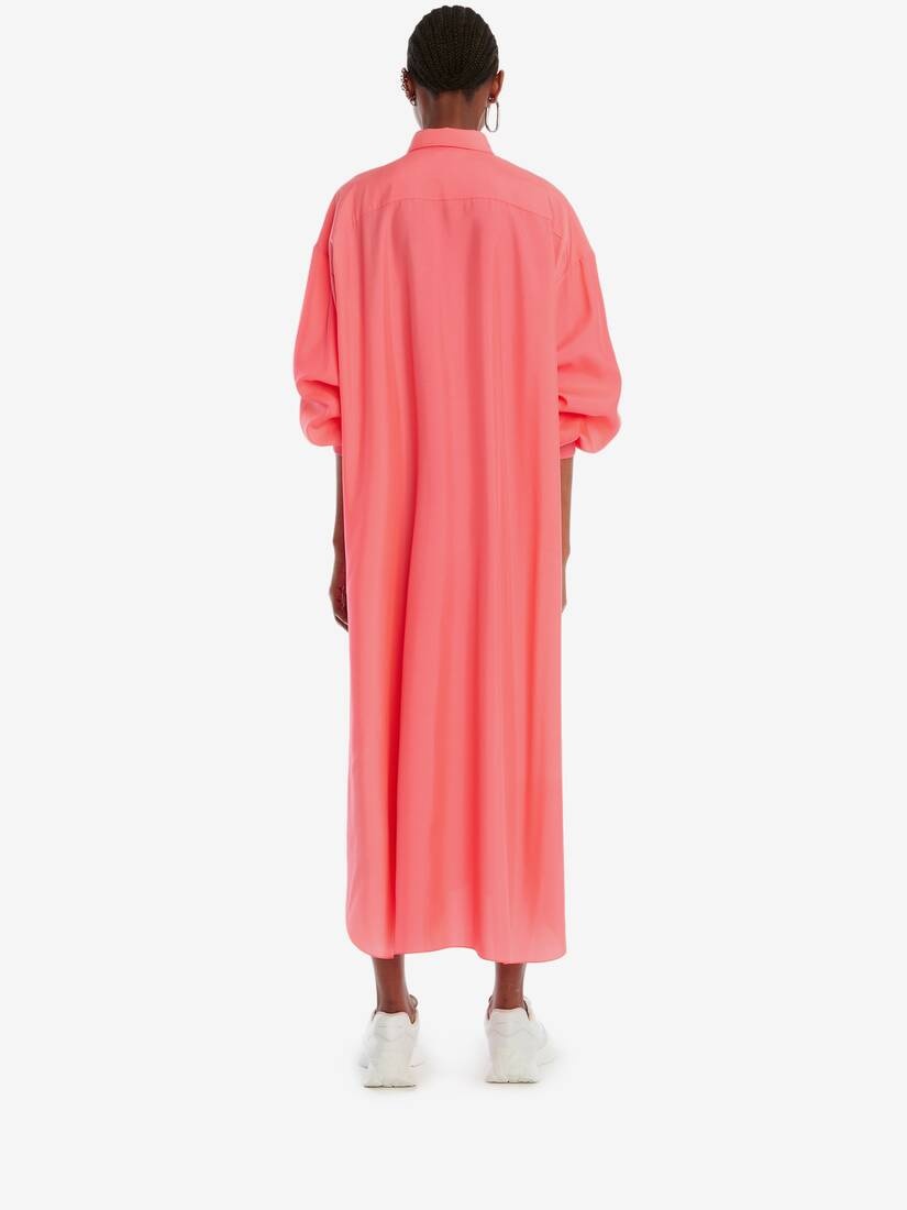 Cocoon Sleeve Shirt Dress in Neon Pink - 4