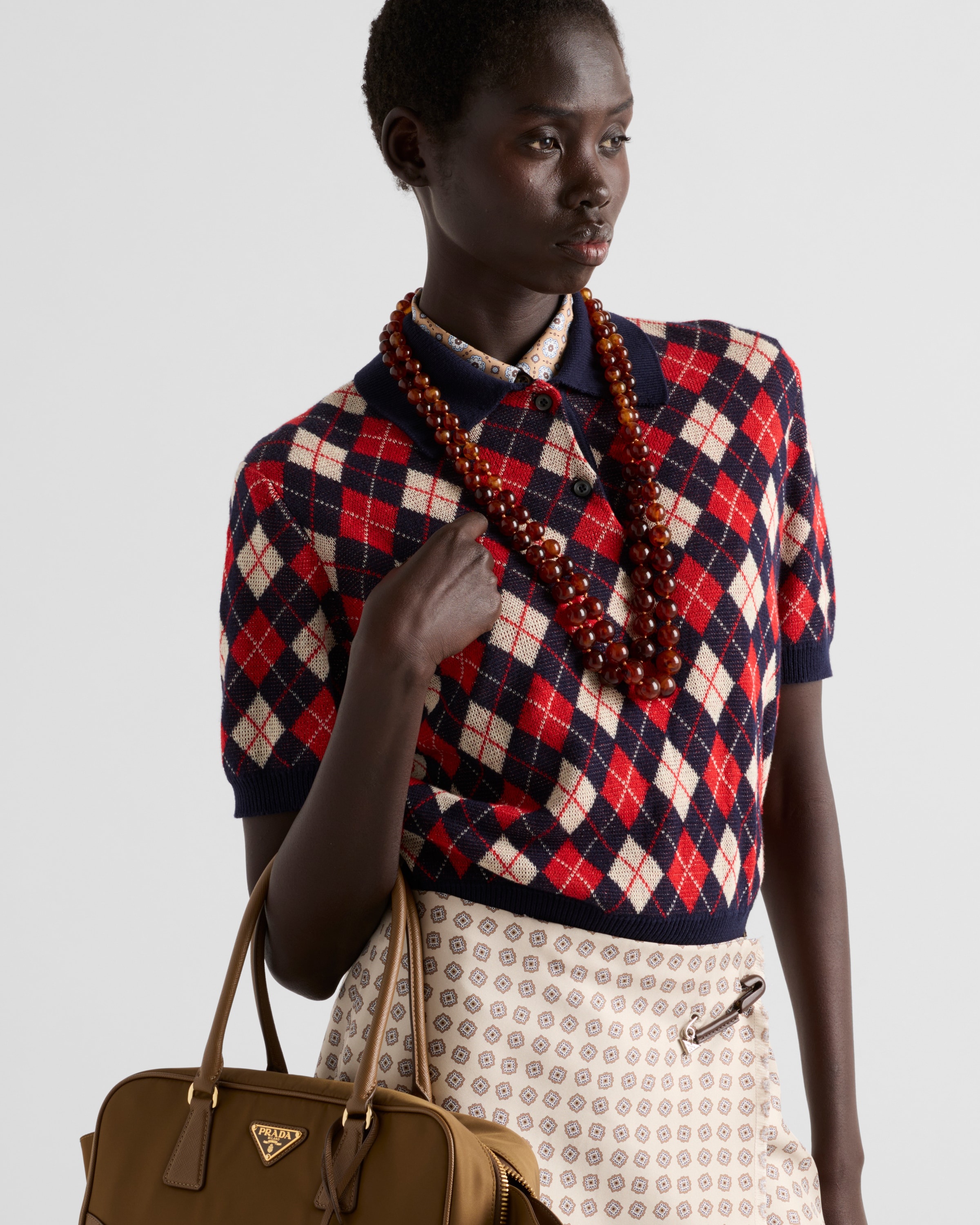 Argyle knit cotton polo shirt - 3