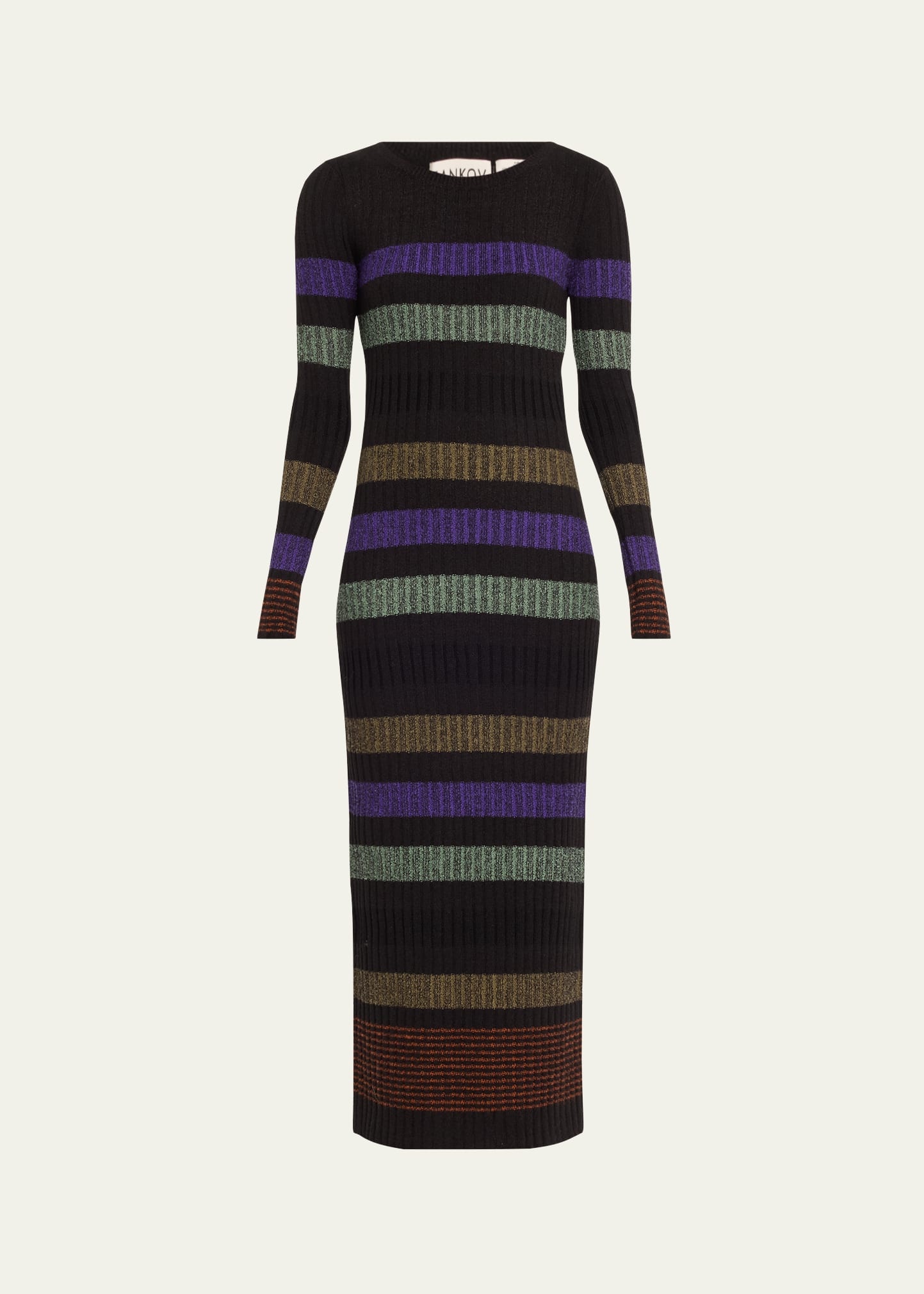 Amber Stripe Long Sleeve Wool Maxi Dress - 1