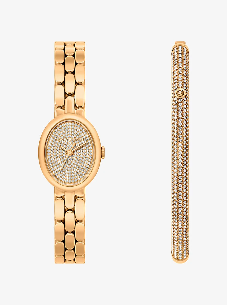 Petite Maude Gold-Tone Watch and Pavé Bangle Jewelry Gift Set - 1