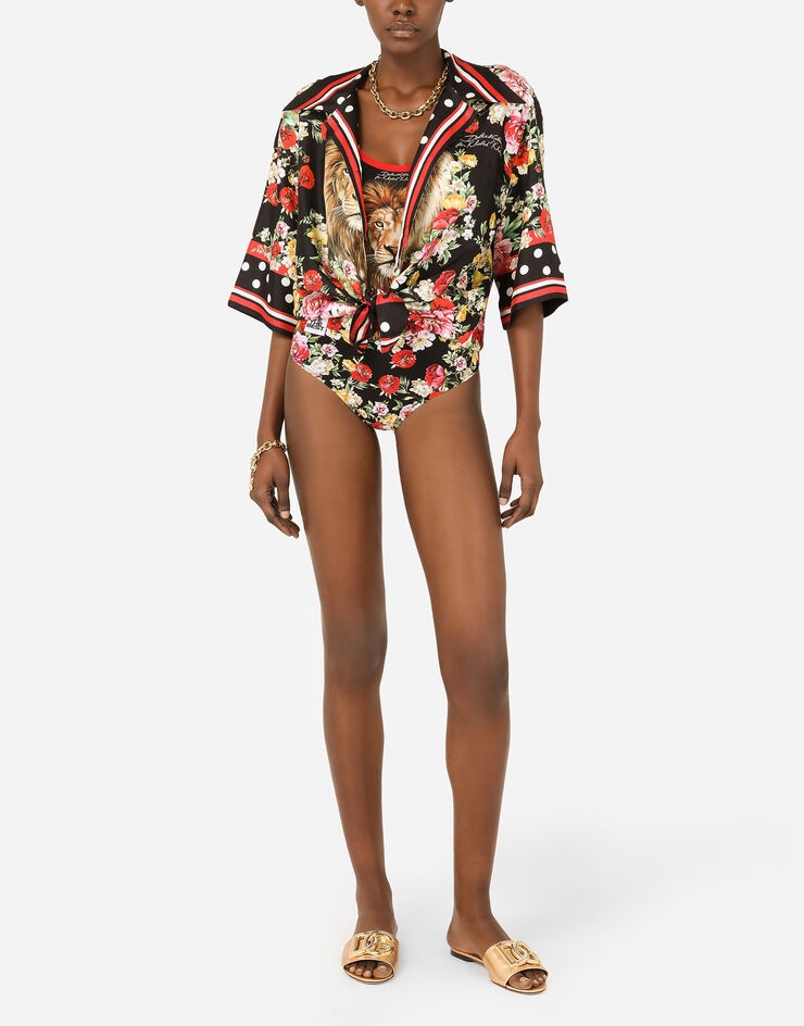 One-piece swimsuit with lion mix print - 2