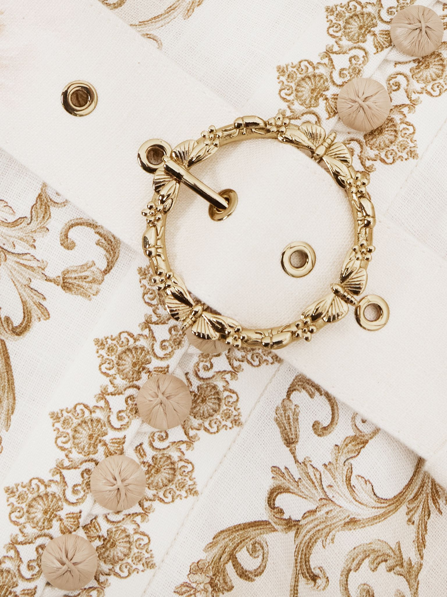 Belted floral-print linen midi dress Cream - 5