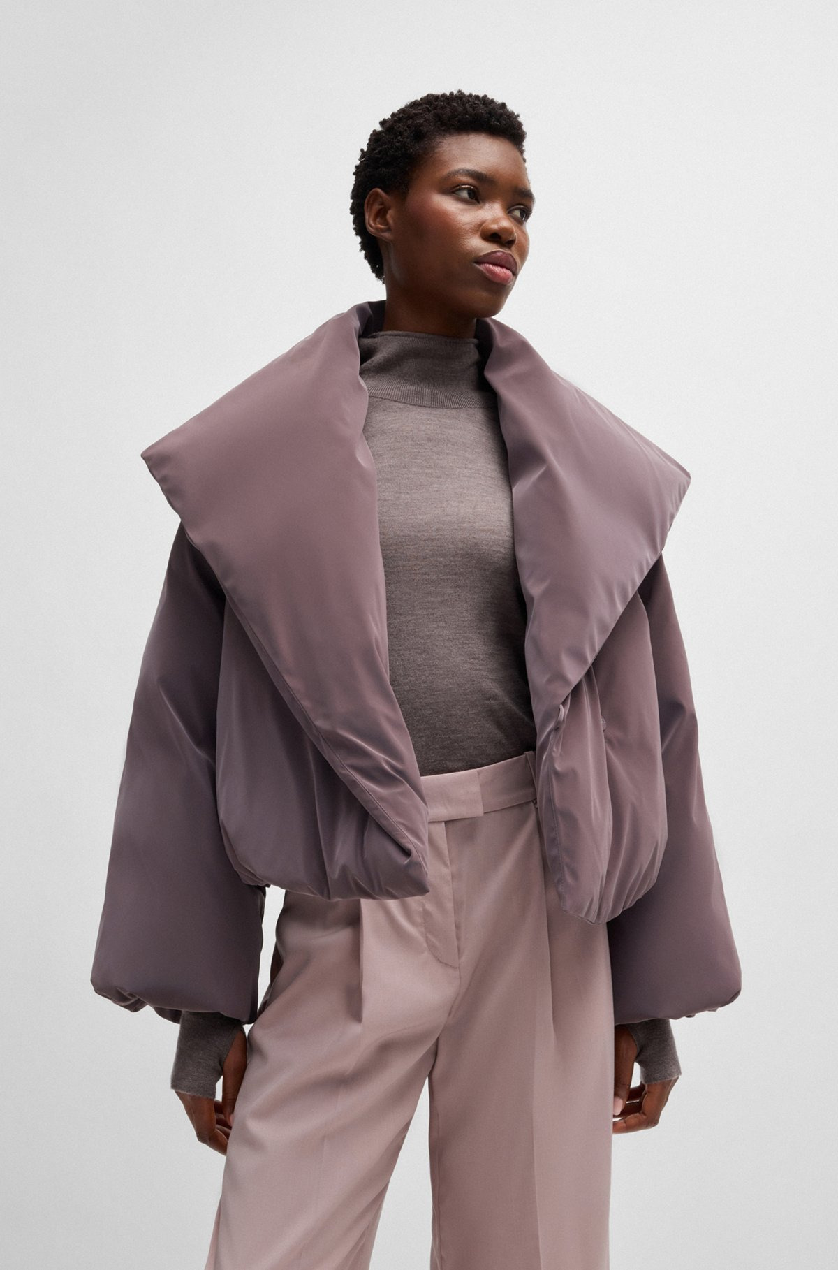NAOMI X BOSS CROPPED DOWN JACKET IN VELVET-TOUCH FABRIC - 2