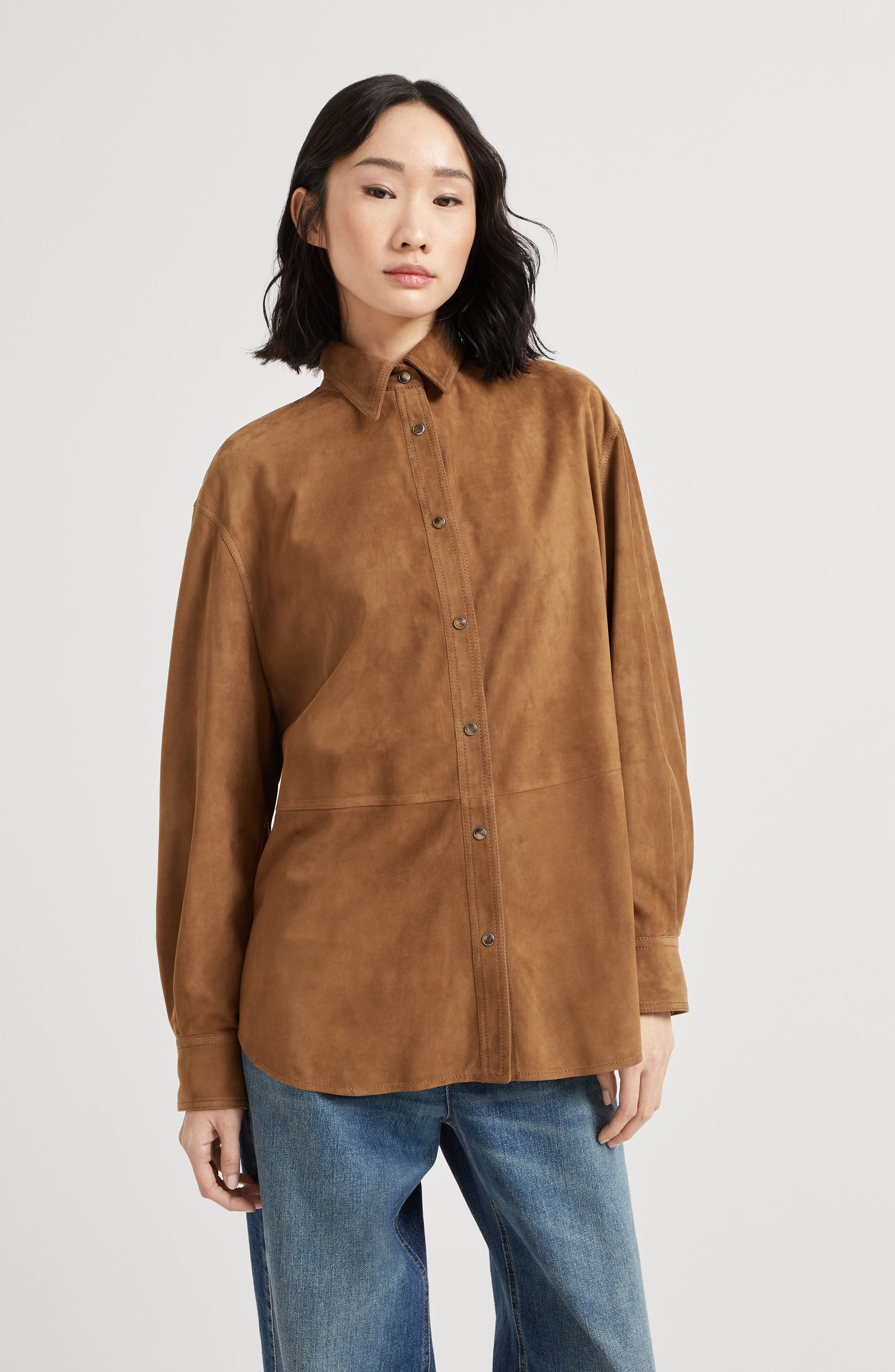 Brunello Cucinelli Suede shirt with monili in Light Brown at Nordstrom - 2