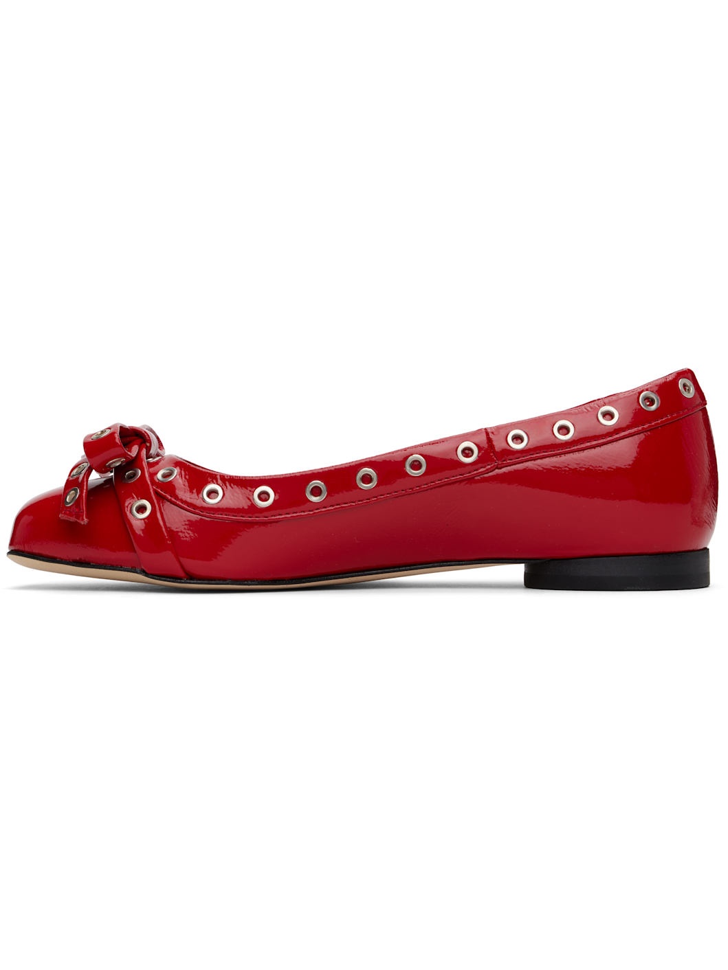 Red Eyelet Bow Ballerina Flats - 3