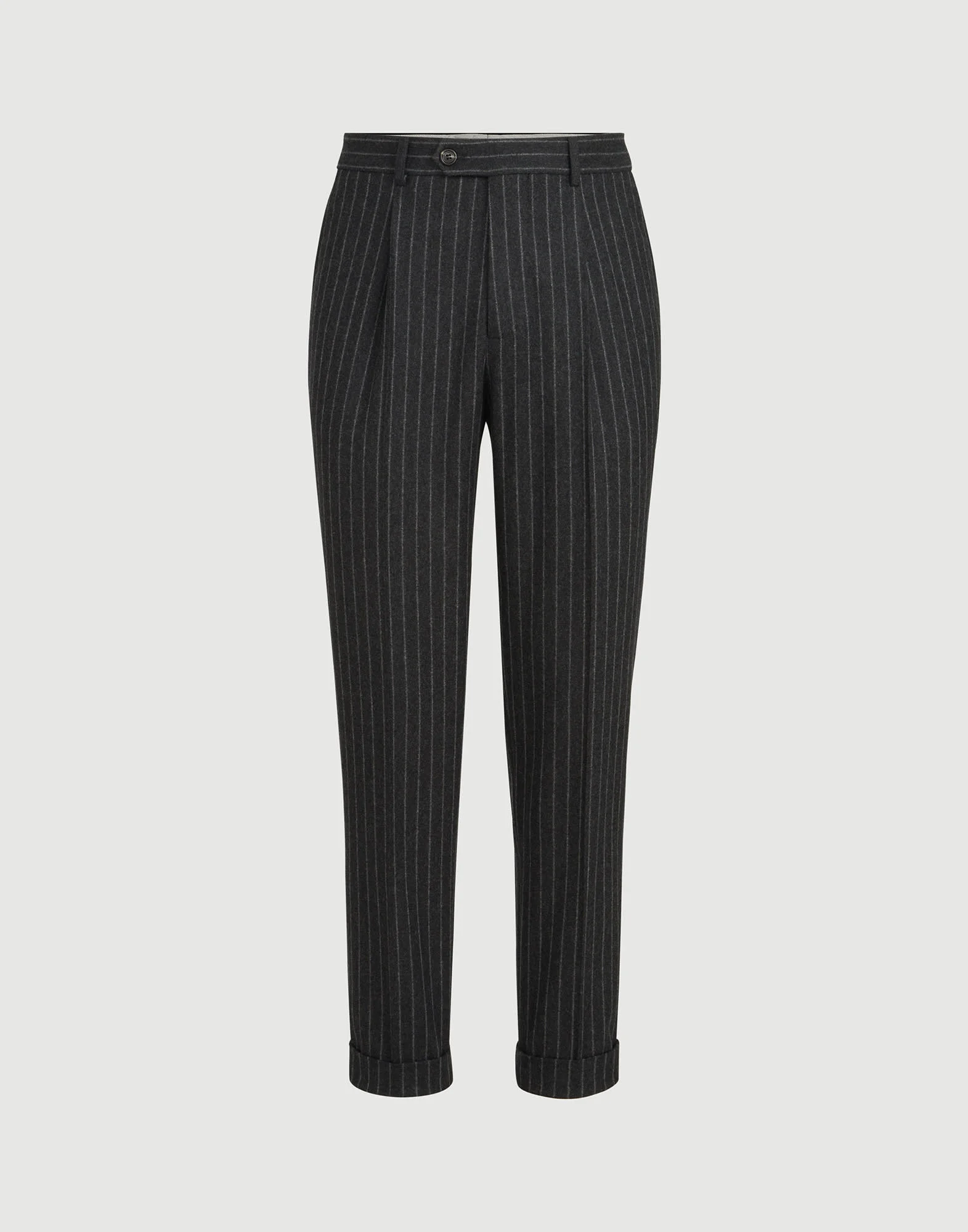Virgin wool and cashmere chalk stripe flannel trousers with pleat - 1