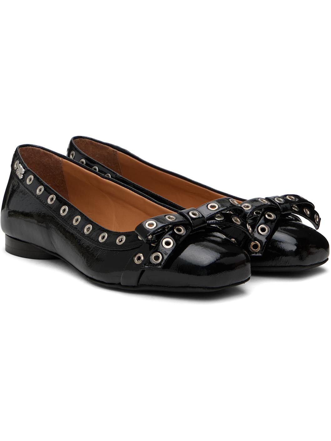Black Eyelet Bow Ballerina Flats - 4