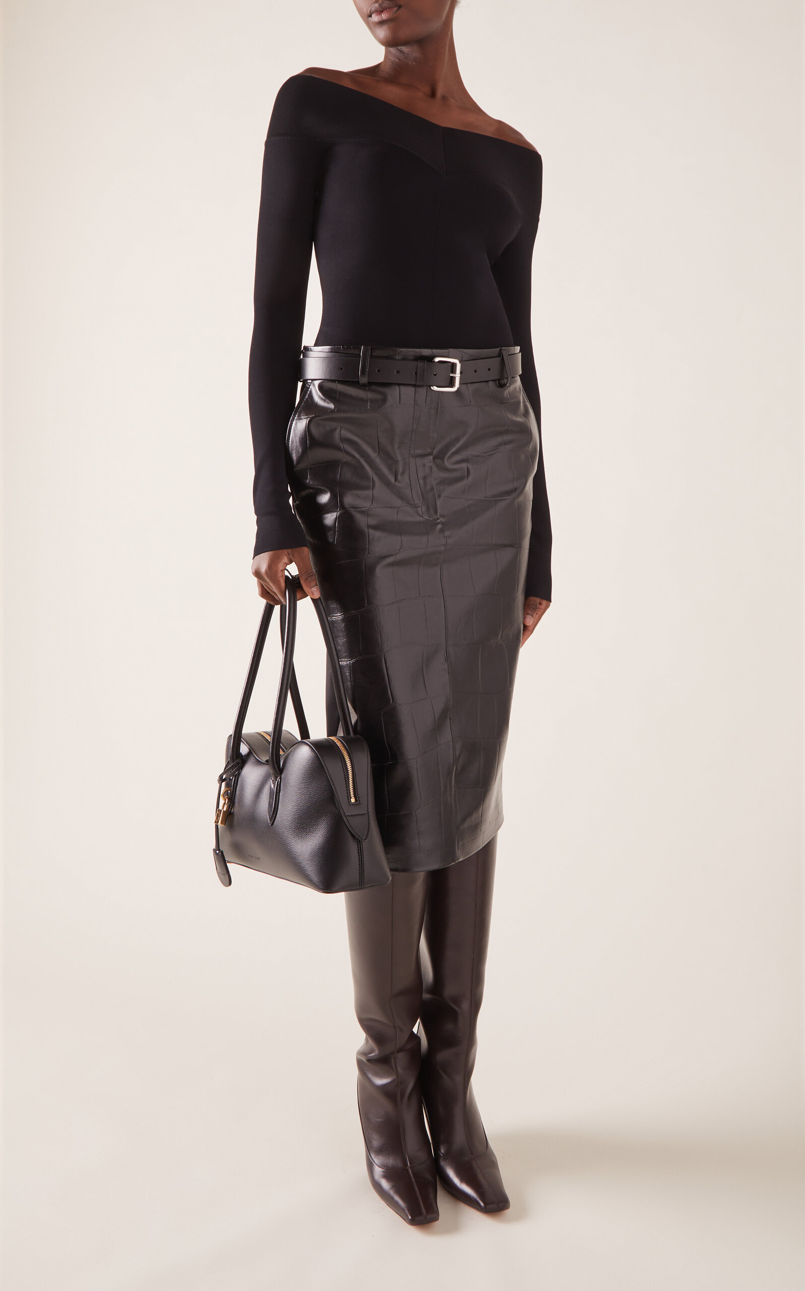 Compact Knit Off-The-Shoulder Top black - 3
