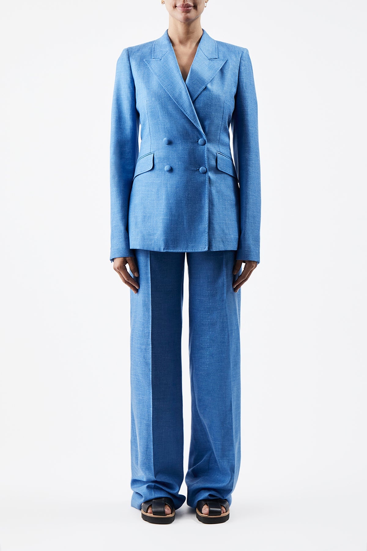 Vesta Pant in Aventurine Blue Wool Silk Linen - 2