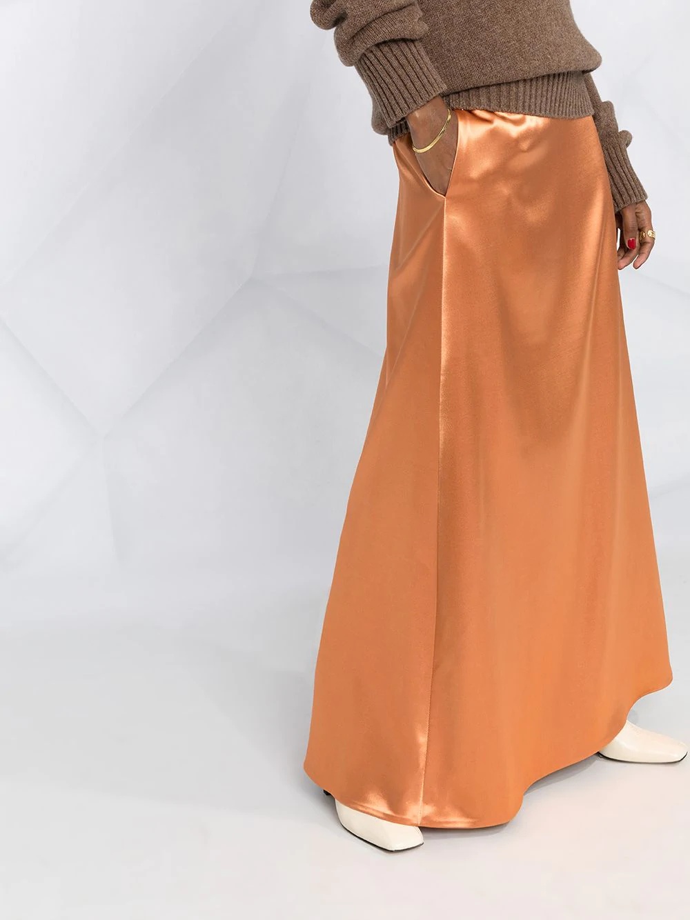 satin-finish long skirt - 3