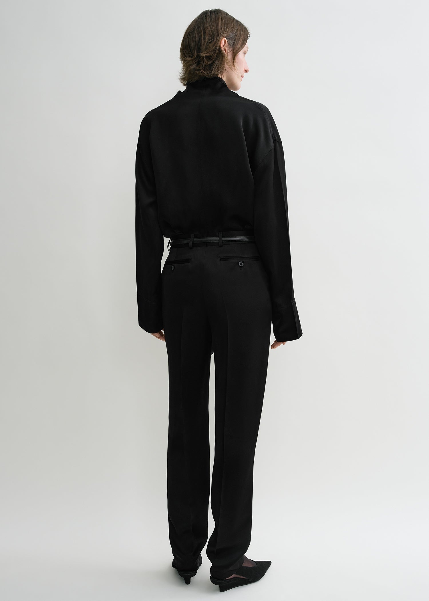 Low-waist satin trousers black - 4