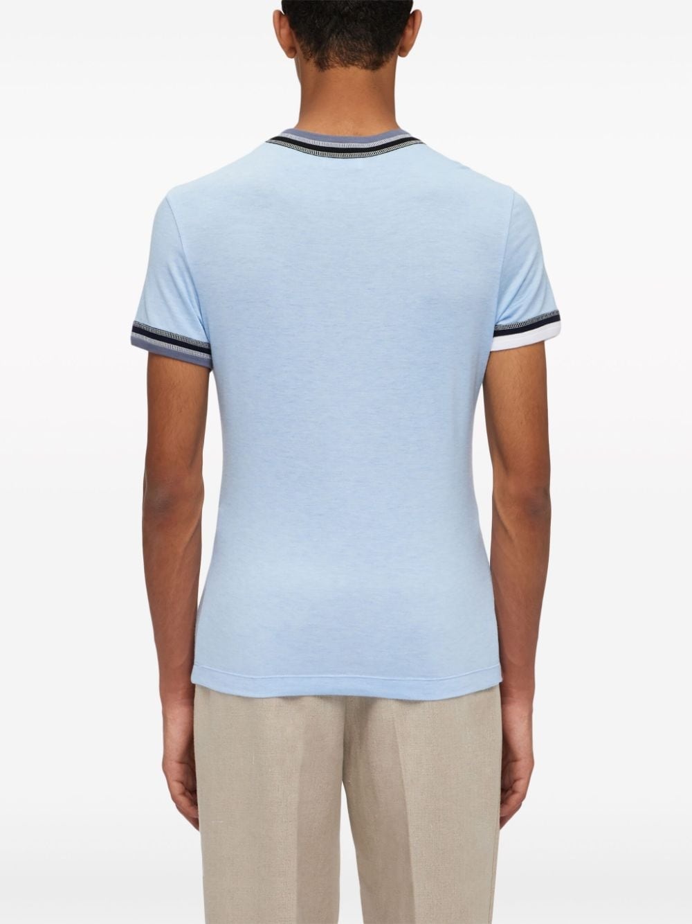 stripe-tipping jersey T-shirt - 4