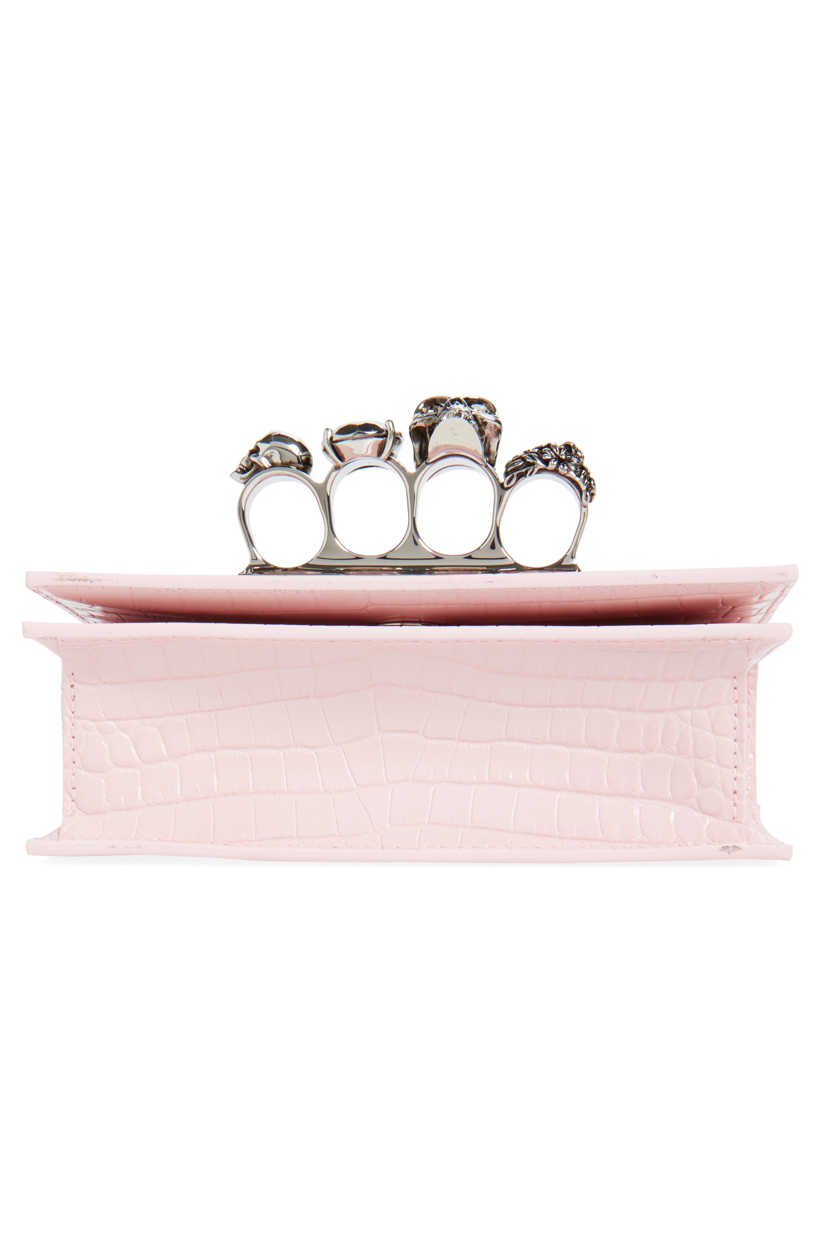 Alexander McQueen Croc Embossed Leather Shoulder Bag in Rose/Silver at Nordstrom - 6