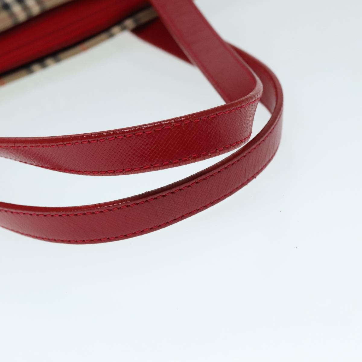Burberry Nova Check Hand Bag Canvas Leather Beige Gold Red - 7