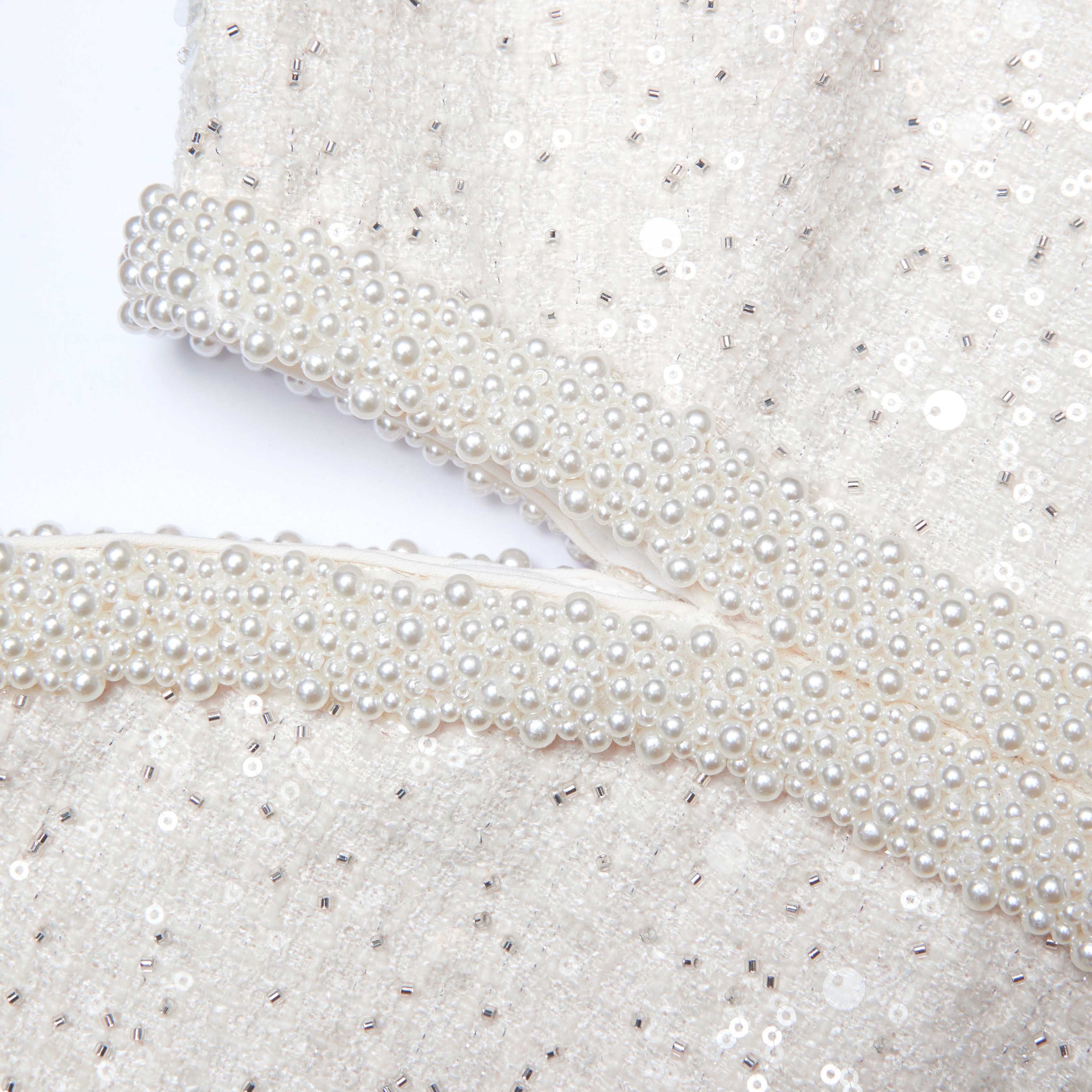 Cream Boucle Pearl Mini Dress - 5