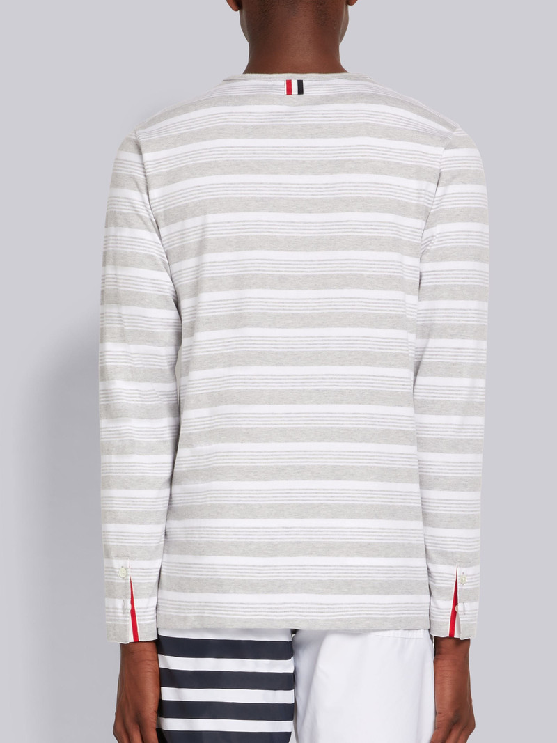 Pastel Grey Striped Jersey Long Sleeve Pocket Tee 3