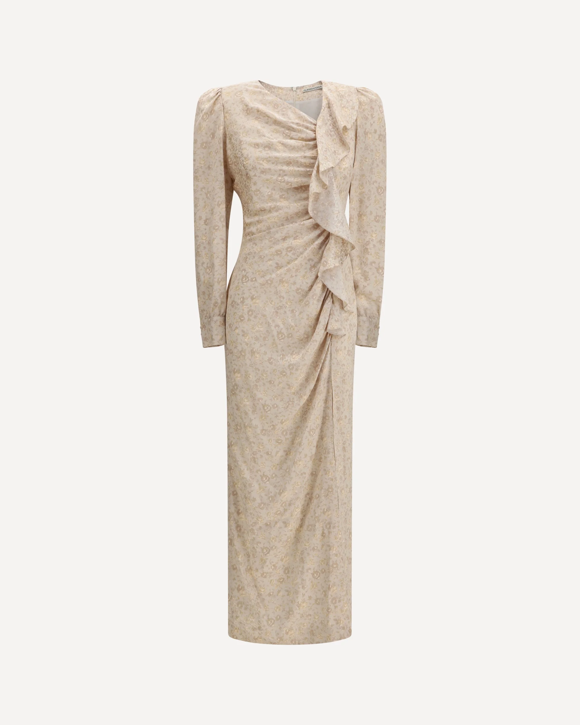 Jacquard Draped Dress with flounces - 1