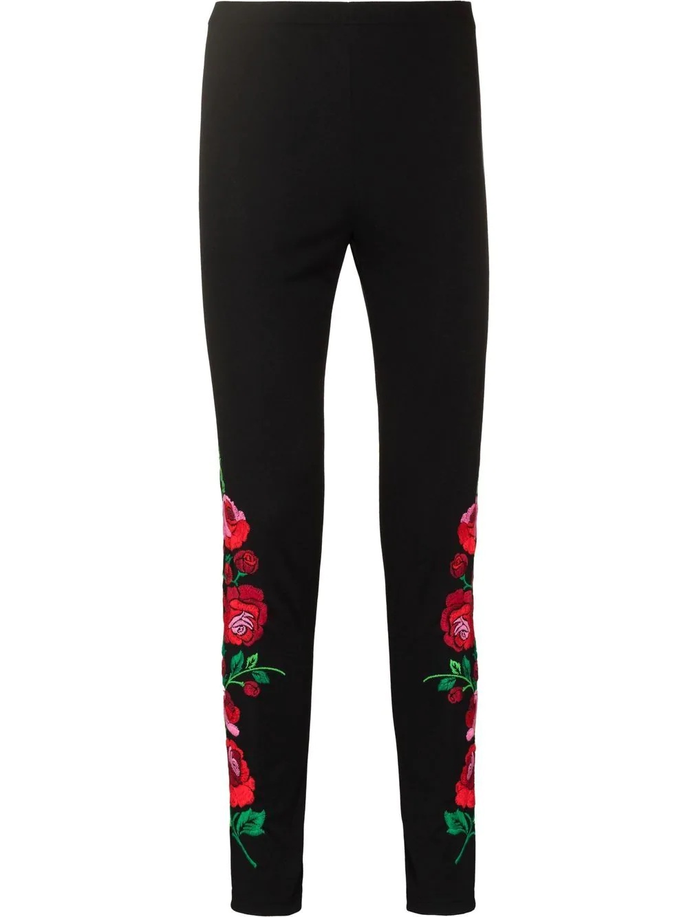 floral-embroidered skinny-cut trousers - 1