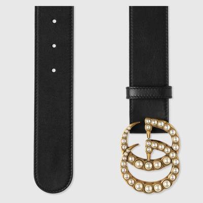 GUCCI Leather belt with pearl Double G outlook