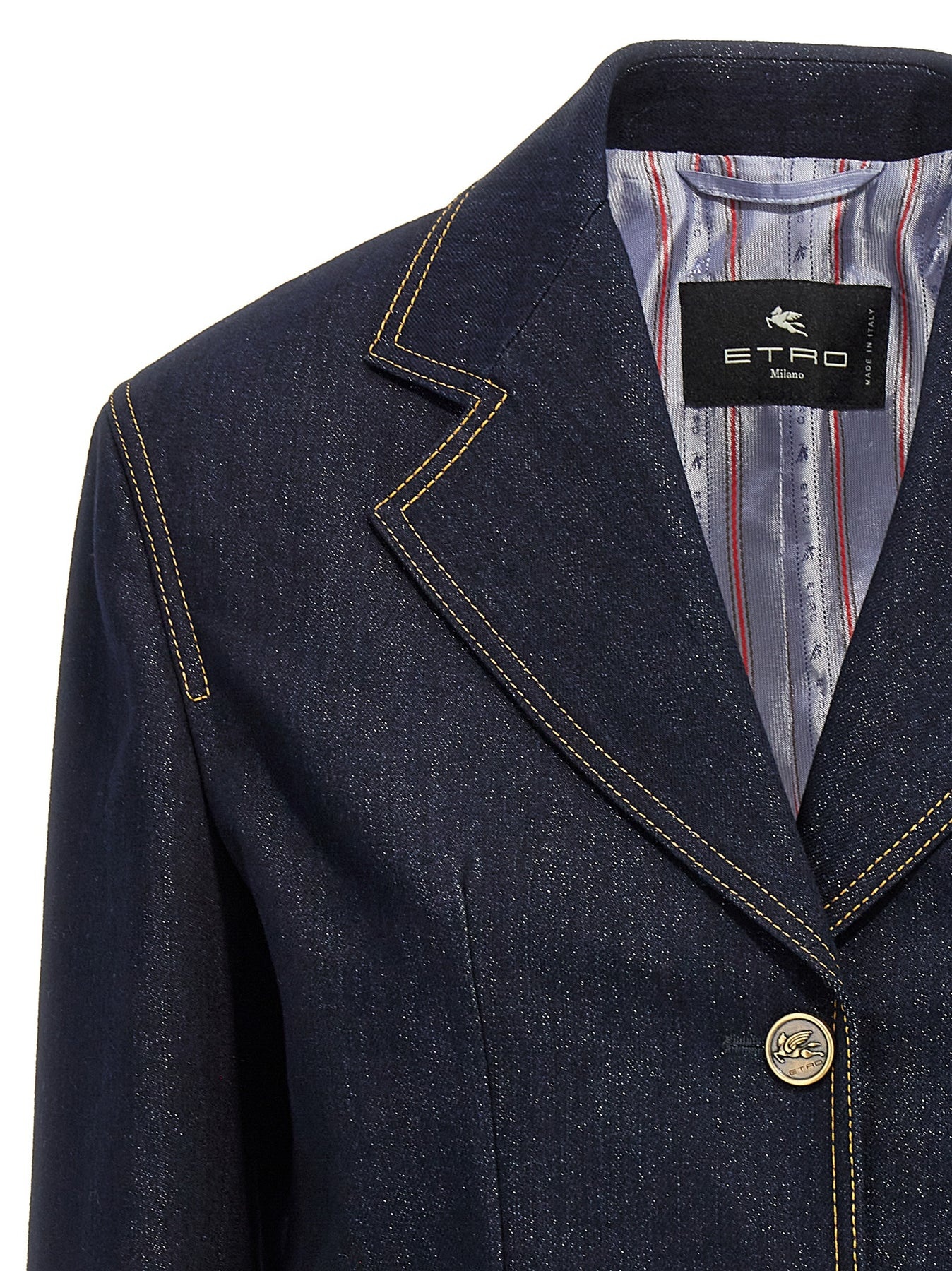 Etro Single-Breasted Denim Blazer Blazer And Suits Blue