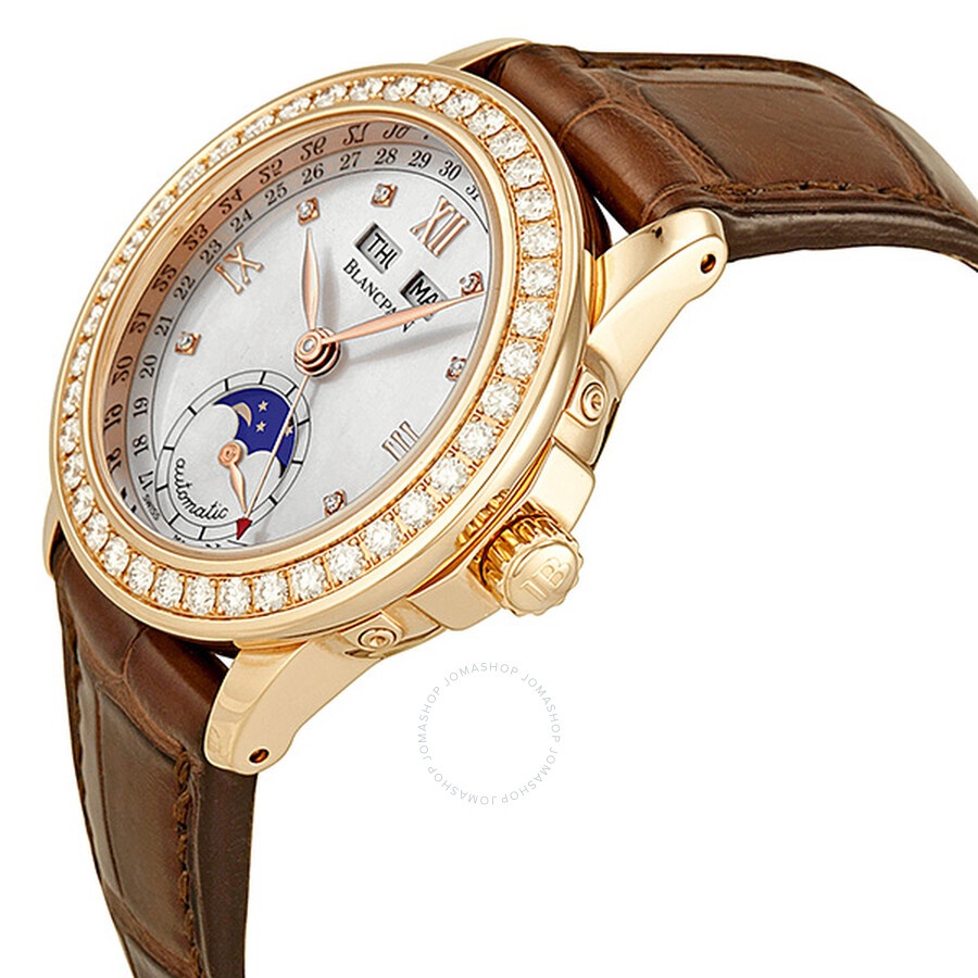 Blancpain Leman Moonphase Mother of Pearl Dial 18kt Rose Gold Brown Leather Diamond Ladies Watch 236 - 2
