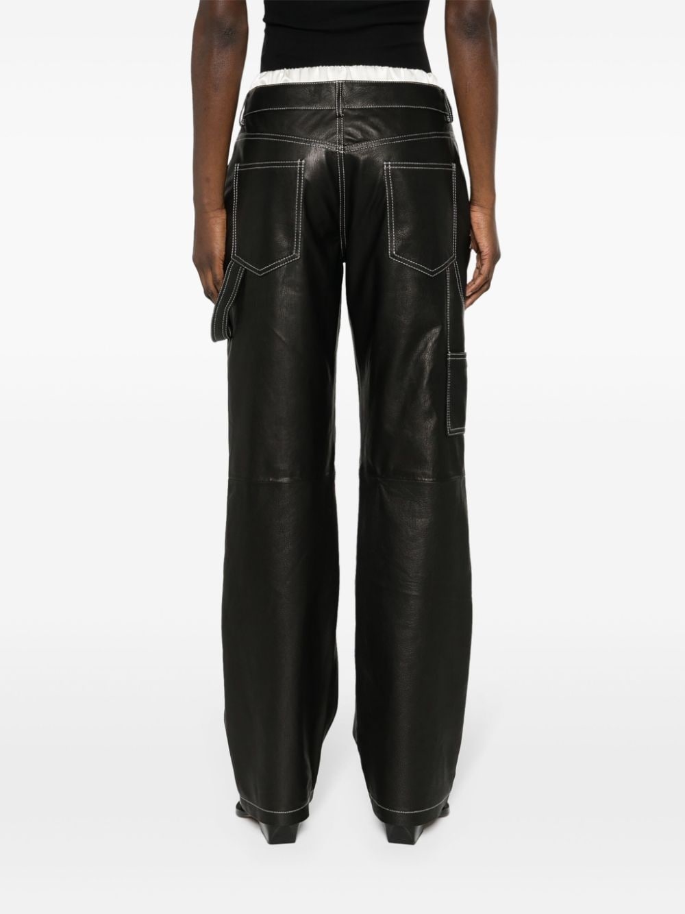 leather straight-leg trousers - 4