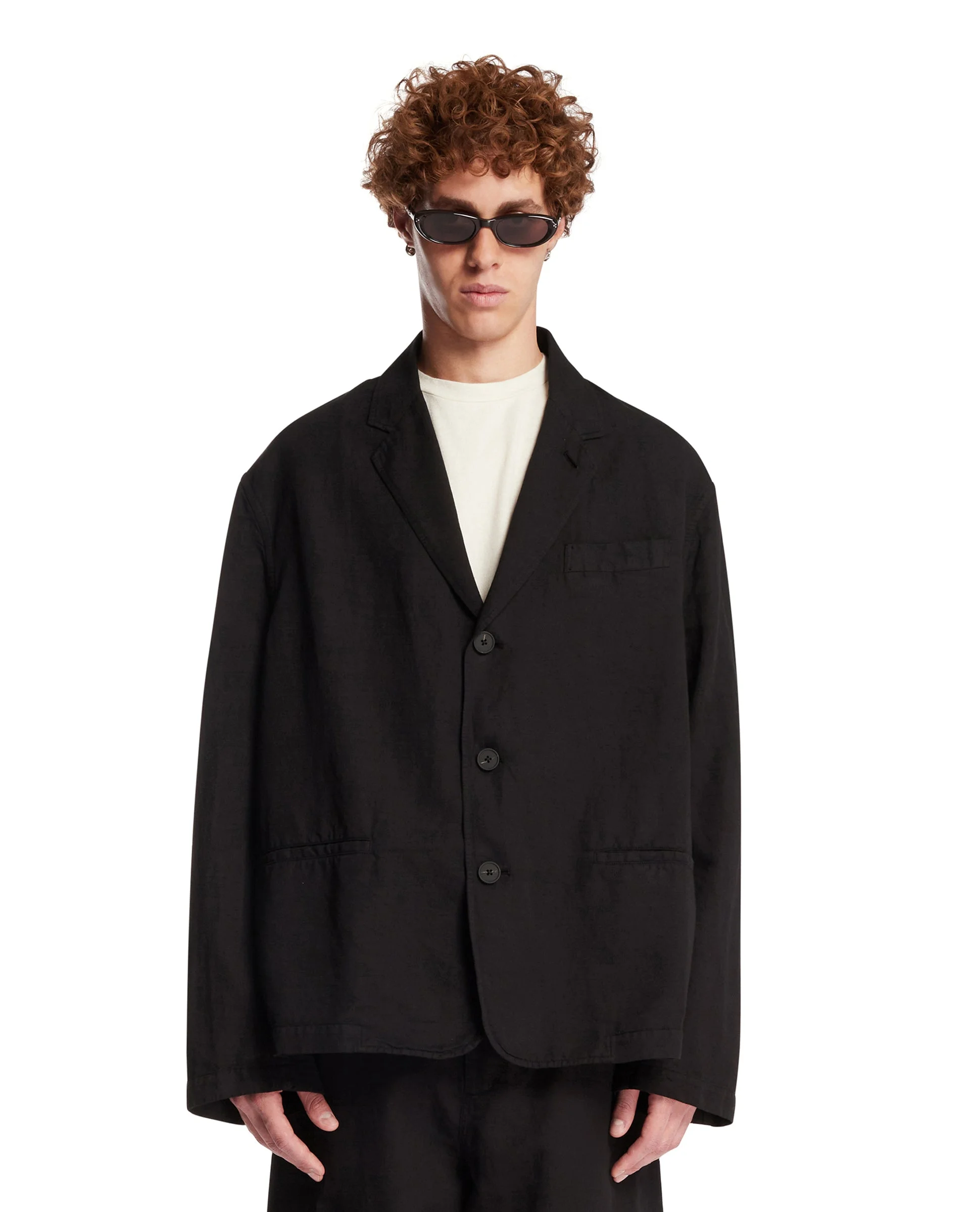 Black Cotton and Linen Jacket - 1