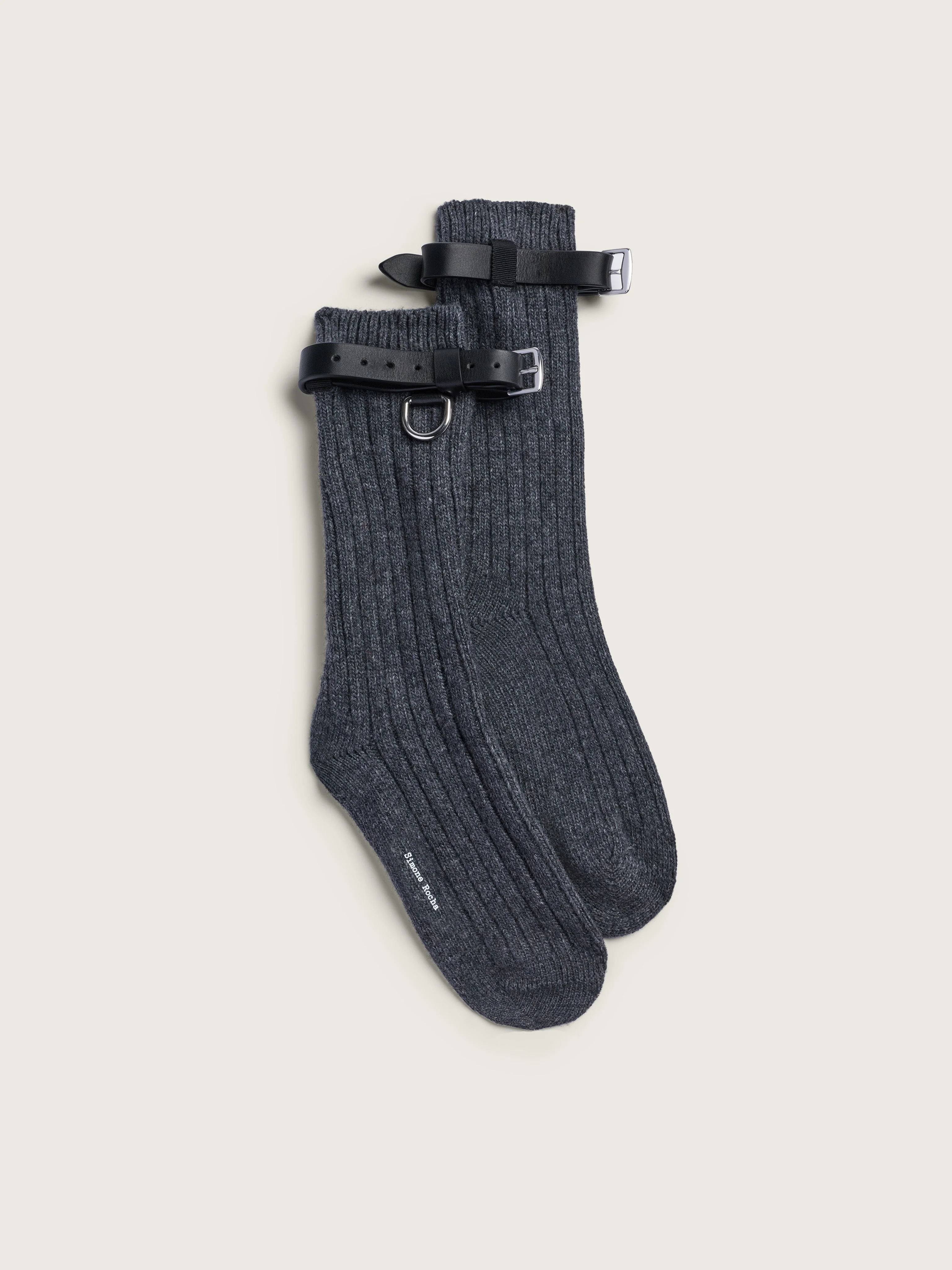 Chunky Wool Leather Strap Ankle Socks - 1