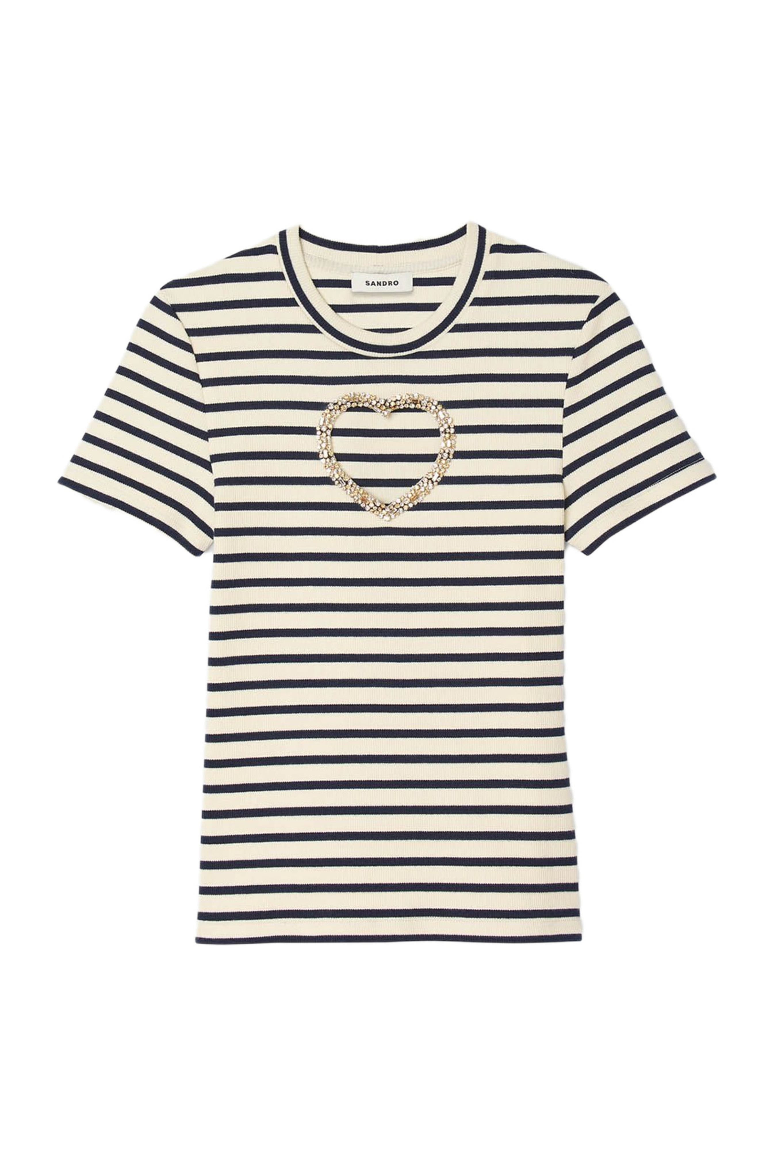SANDRO Rhinestone heart T-shirt in Ecru at Nordstrom - 5